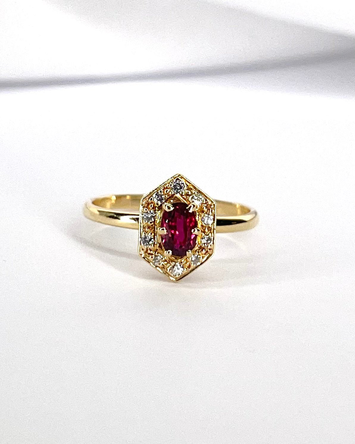 Bague Style Art - Déco Rubis & Diamants "Yolande" - Elliade Paris