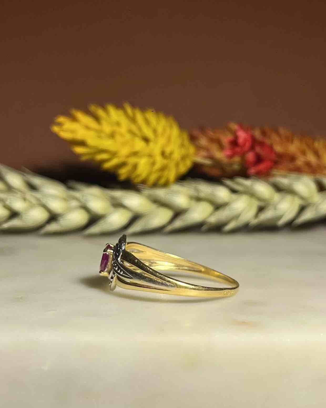 Bague style art déco rubis et diamants "Hermione" - Elliade Paris