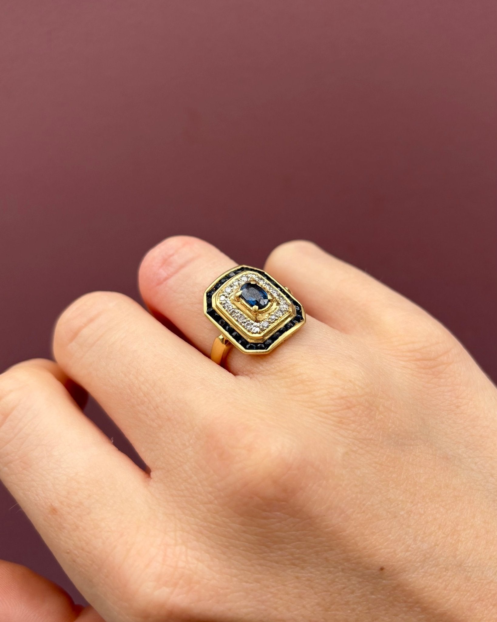 Bague Style Art - Déco Saphirs 1.34 Carat & Diamants "Joey" - Elliade Paris