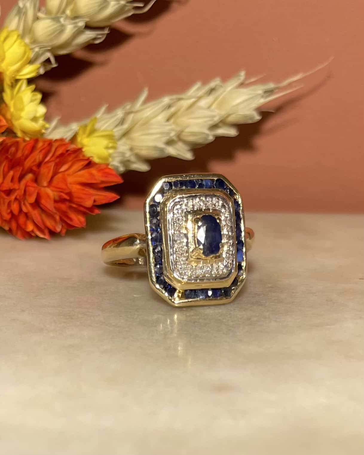 Bague Style Art-Déco 28 Saphirs & Diamants "Capucine"