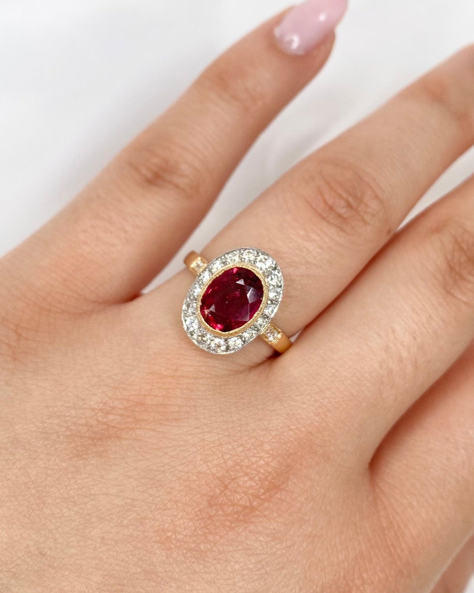 Bague Style Art Déco Tourmaline Rubellite 1.60 carat & Diamants "Dalia" - Elliade Paris