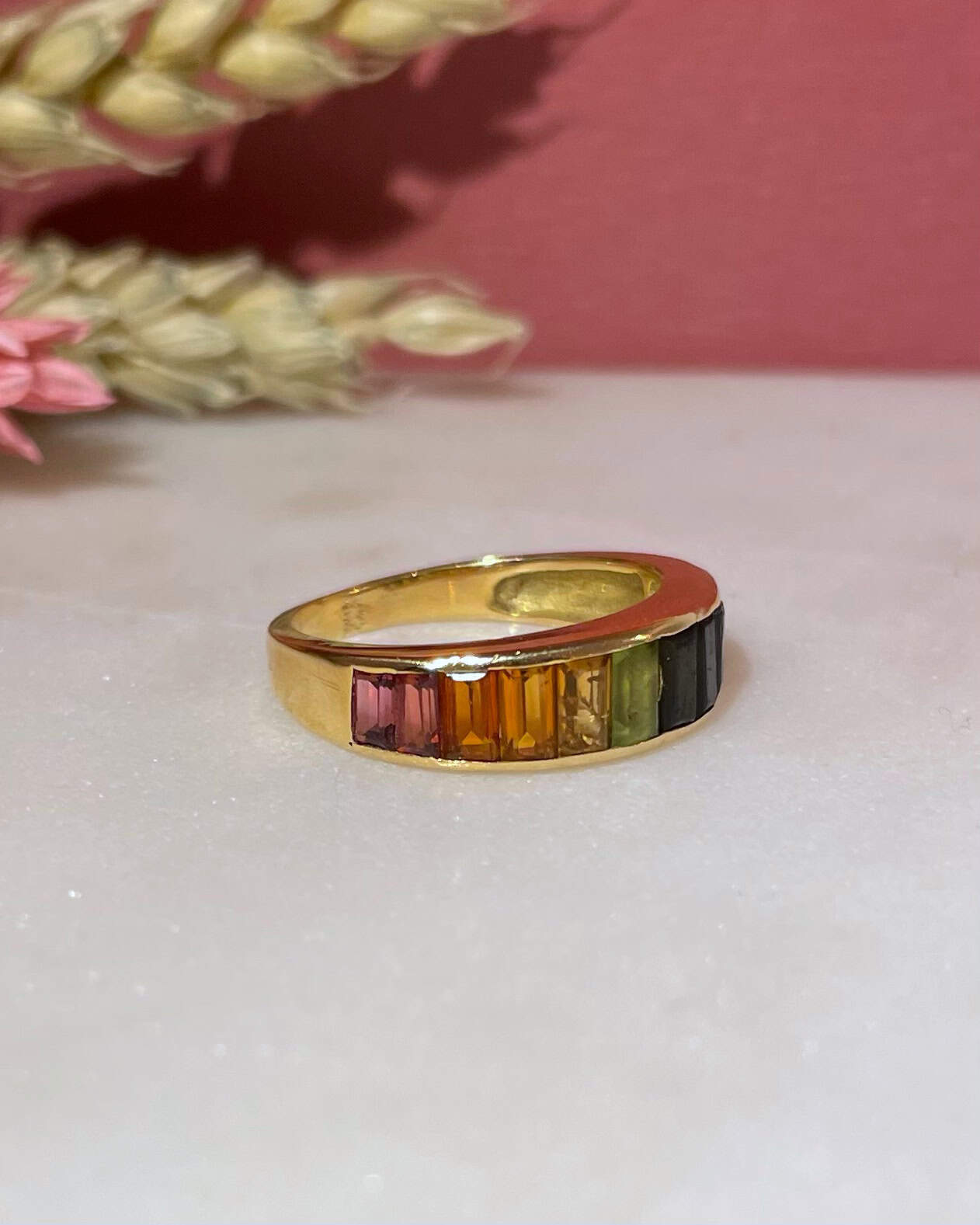 Bague Style Jonc Rivière Tourmalines multicolores 1.70 carat "Layla" - Elliade Paris