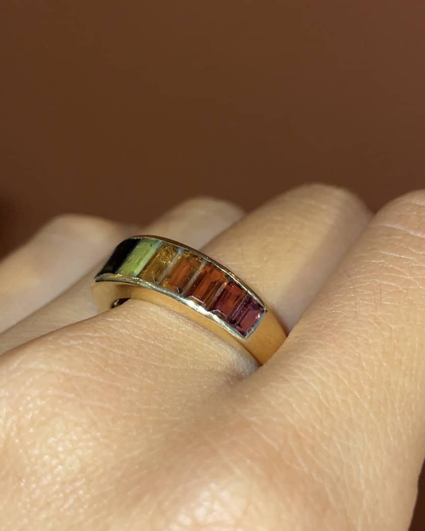 Bague Style Jonc Rivière Tourmalines multicolores 1.70 carat "Layla" - Elliade Paris