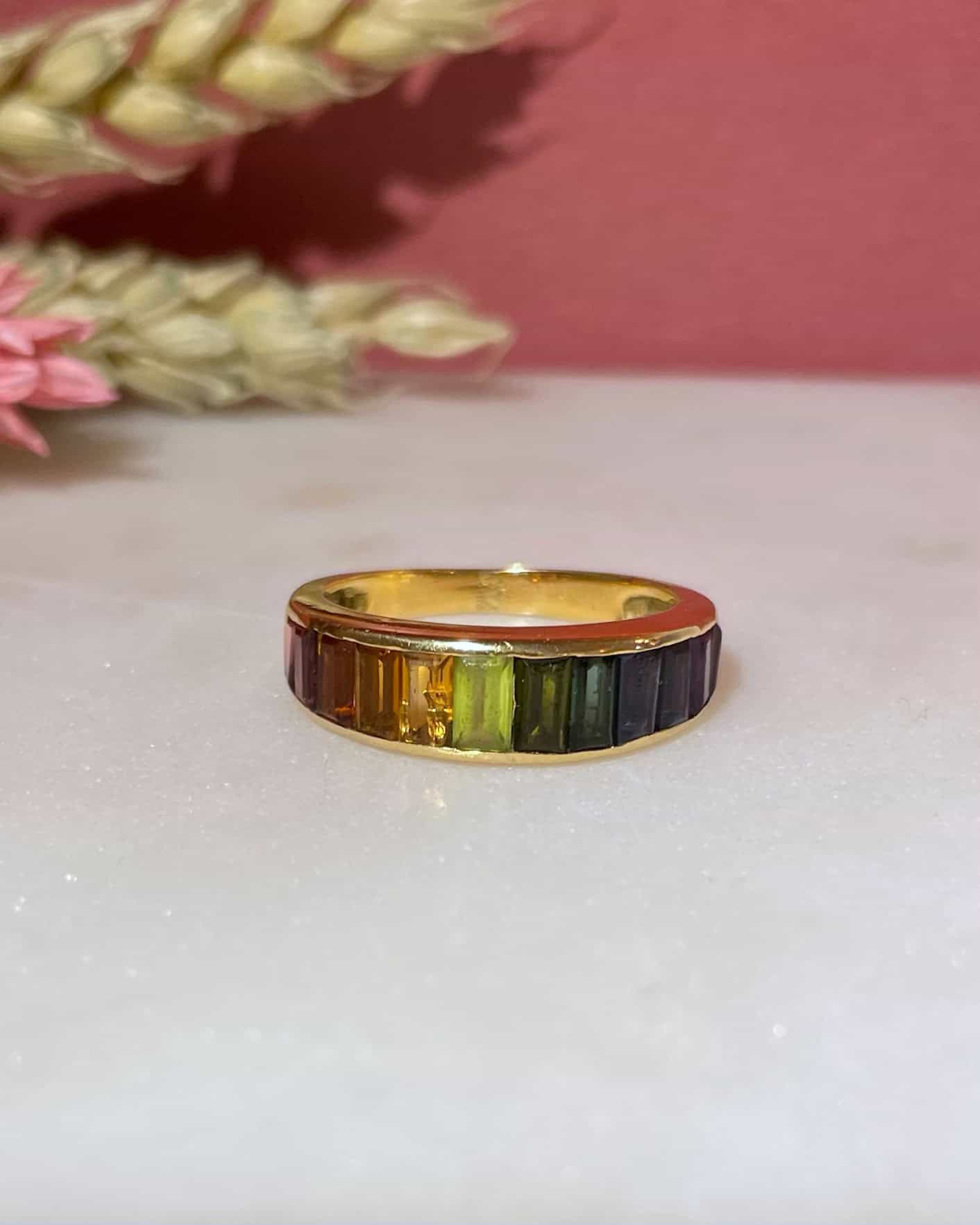 Bague Style Jonc Rivière Tourmalines multicolores 1.70 carat "Layla" - Elliade Paris