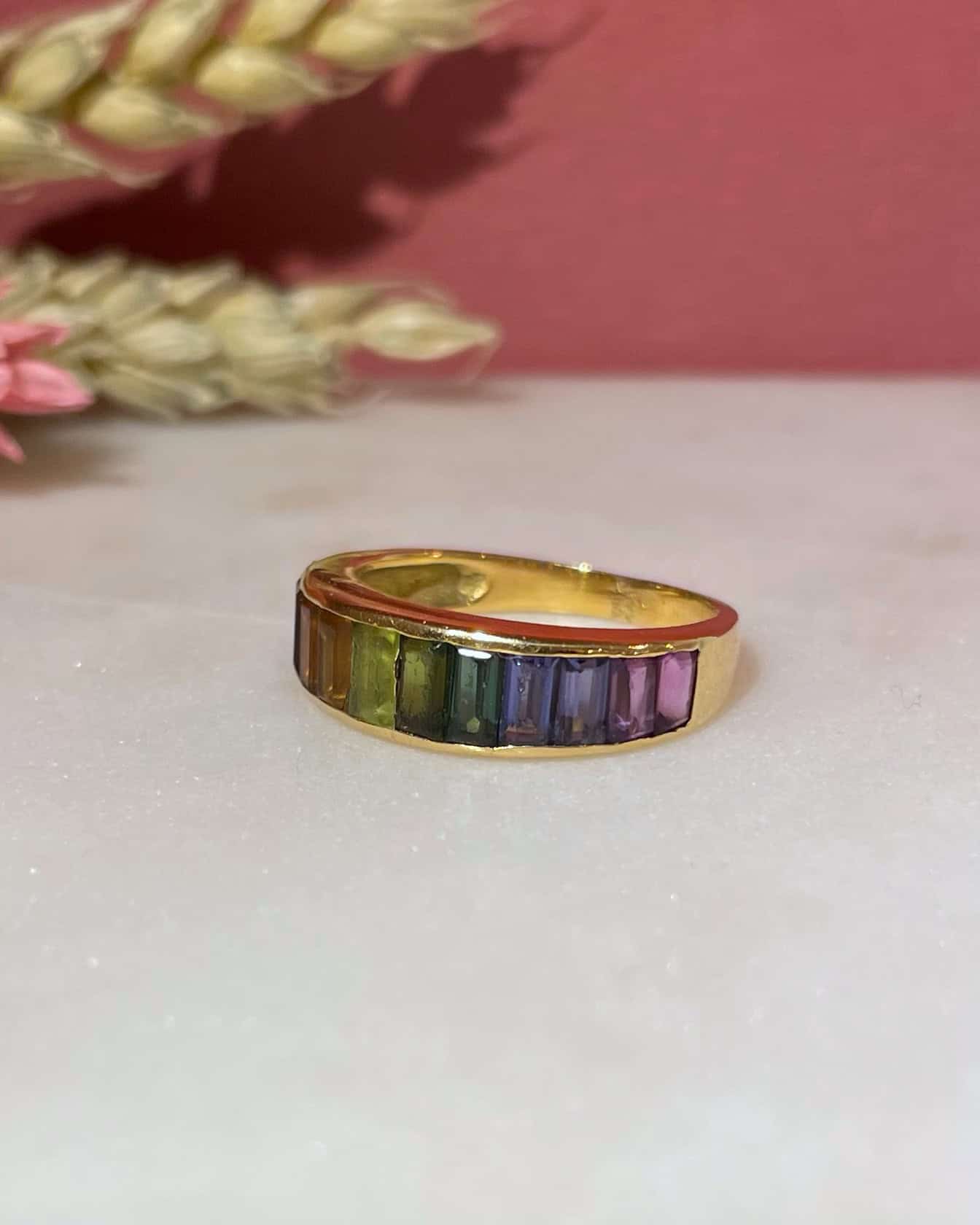 Bague Style Jonc Rivière Tourmalines multicolores 1.70 carat "Layla" - Elliade Paris