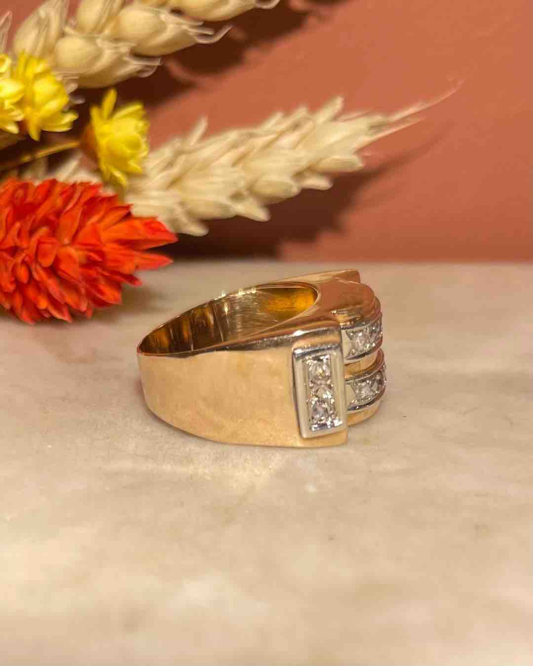 Bague Tank Art - déco Diamants "Oda" - Elliade Paris