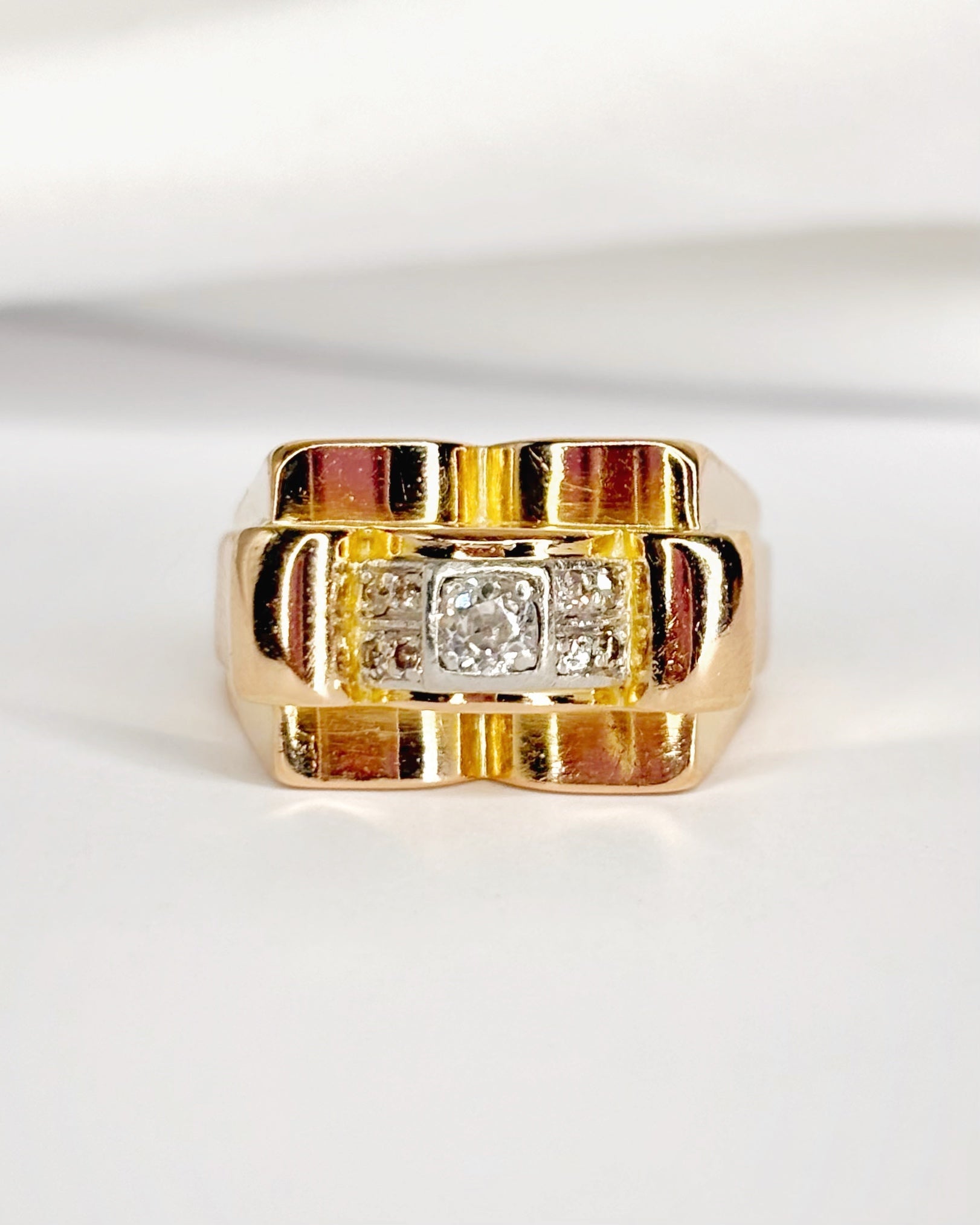 Bague Tank Diamants 0.20 carat, Platine & Or Jaune 18 carats 6g "Claudine" - Elliade Paris