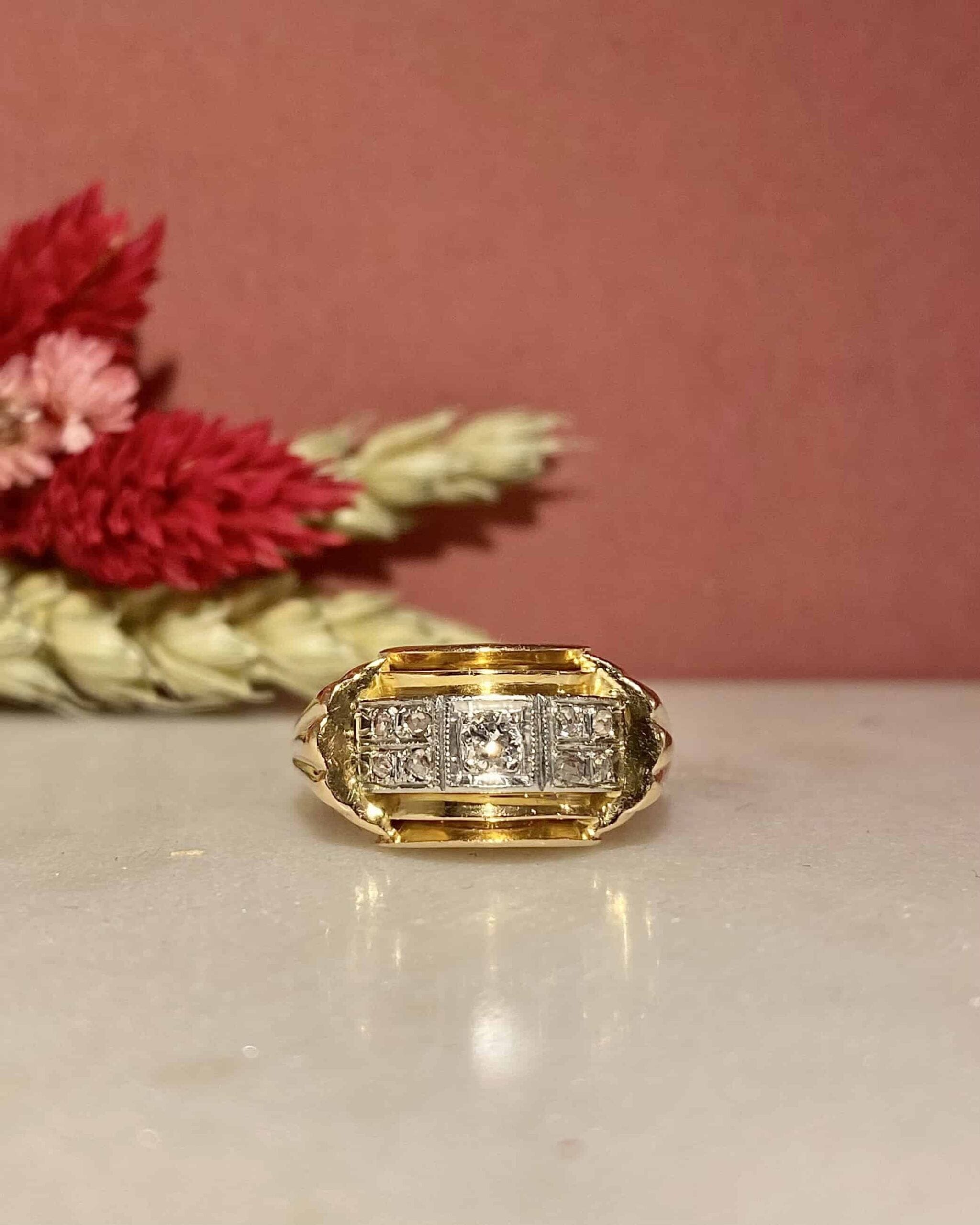 Anillo vintage de diamantes de tanque en oro de 5,51 g "Skylar"