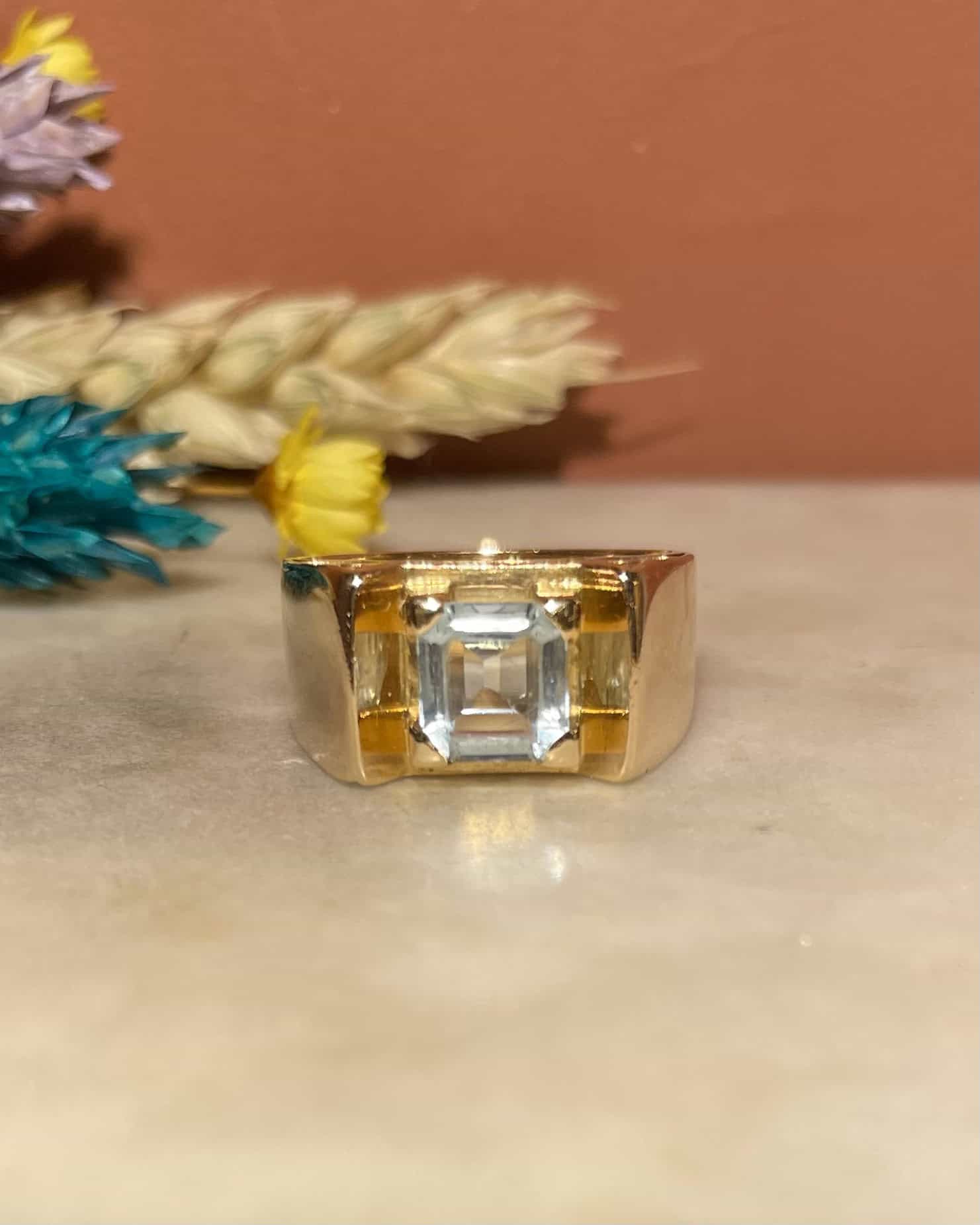 Bague Tank Vintage Aigue Marine 0.95 carat "Nausica" - Elliade Paris