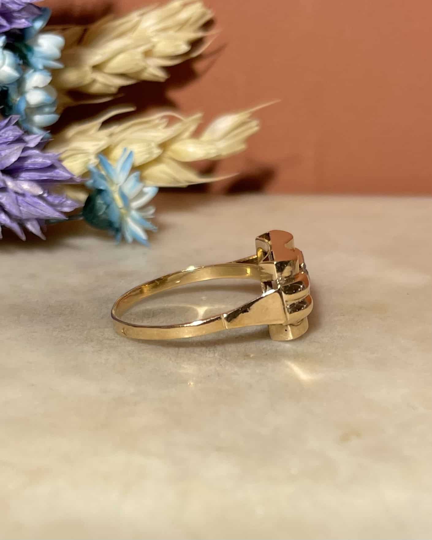 Bague Tank Vintage Topaze bleue "Sonia"
