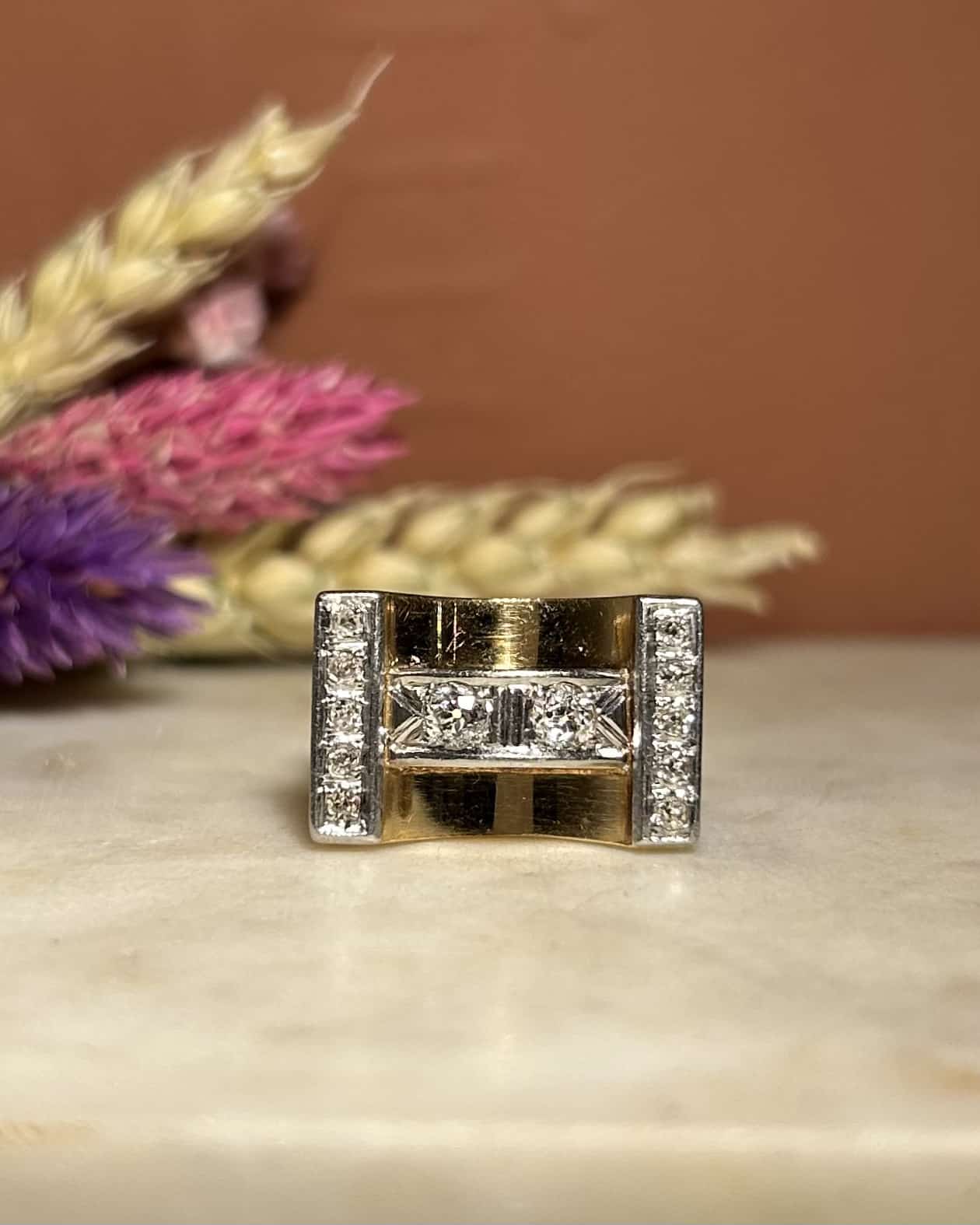 Bague Tank Vintage Diamants "Jayna" - Elliade Paris