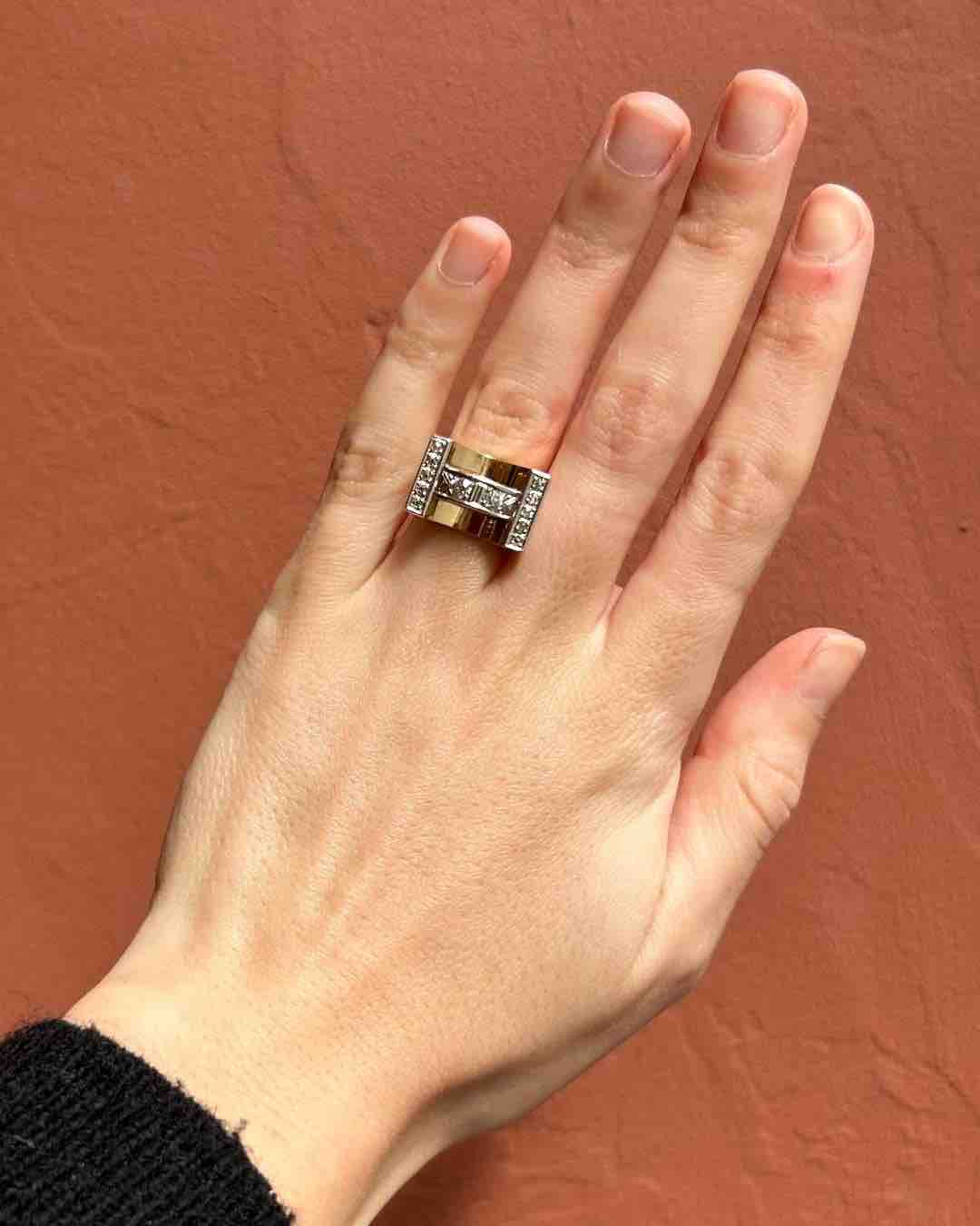 Bague Tank Vintage Diamants "Jayna" - Elliade Paris