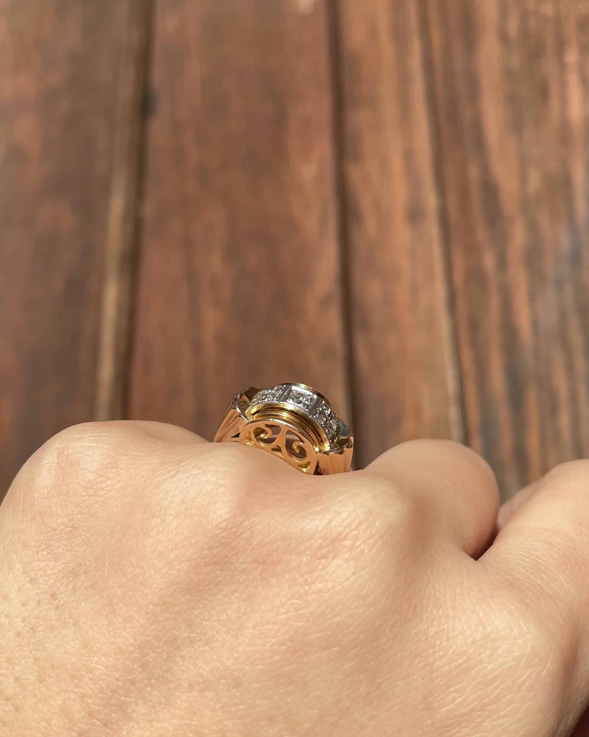 Anillo vintage de diamantes de tanque en oro de 5,51 g "Skylar"
