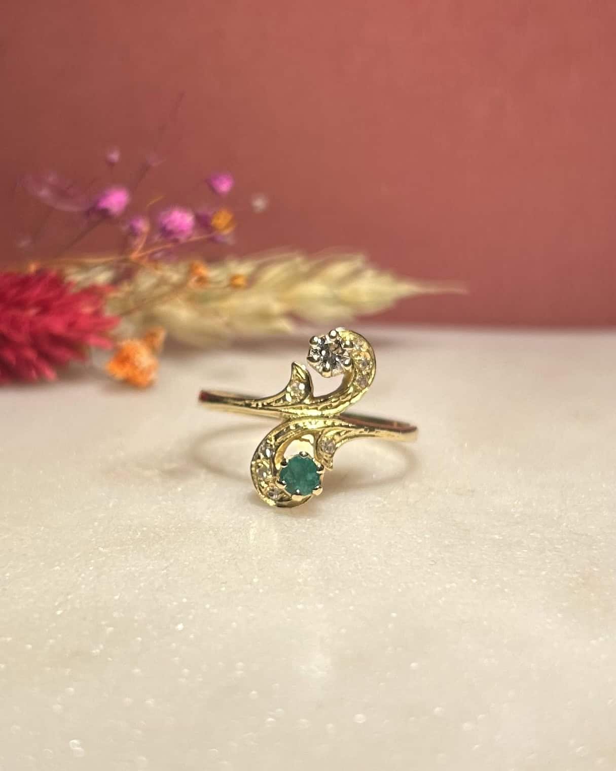 Bague Toi & Moi Emeraude et Diamants "Lisette" - Elliade Paris