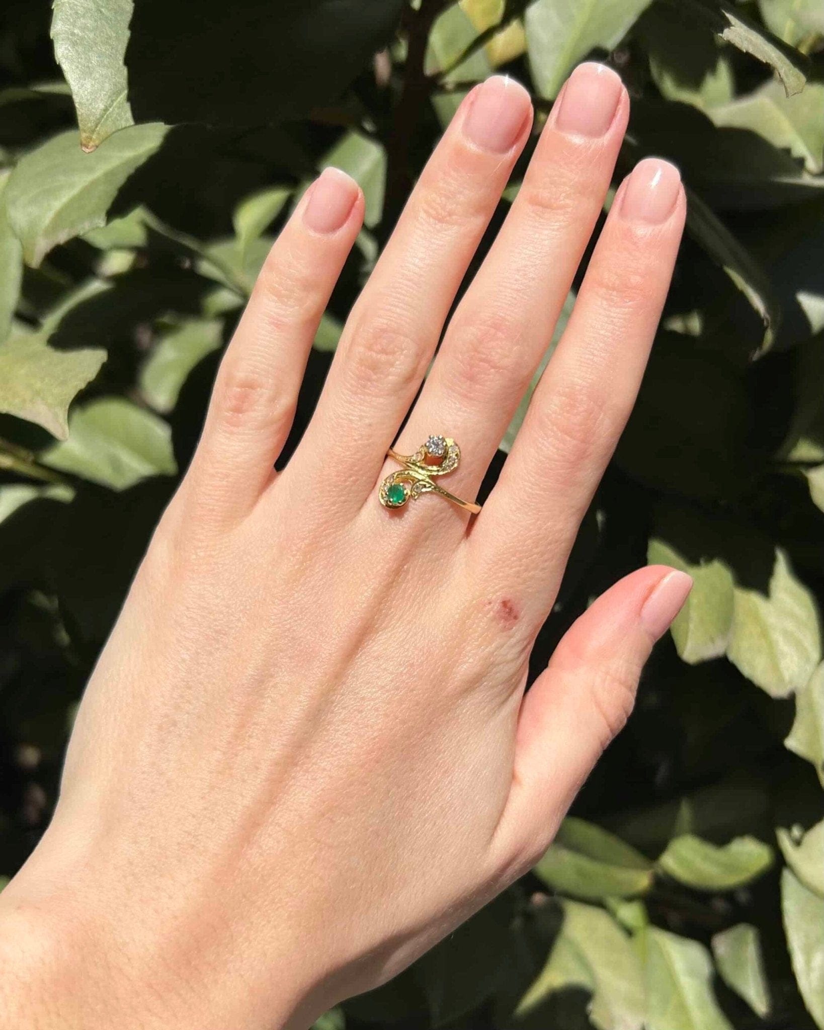 Bague Toi & Moi Emeraude et Diamants "Lisette" - Elliade Paris