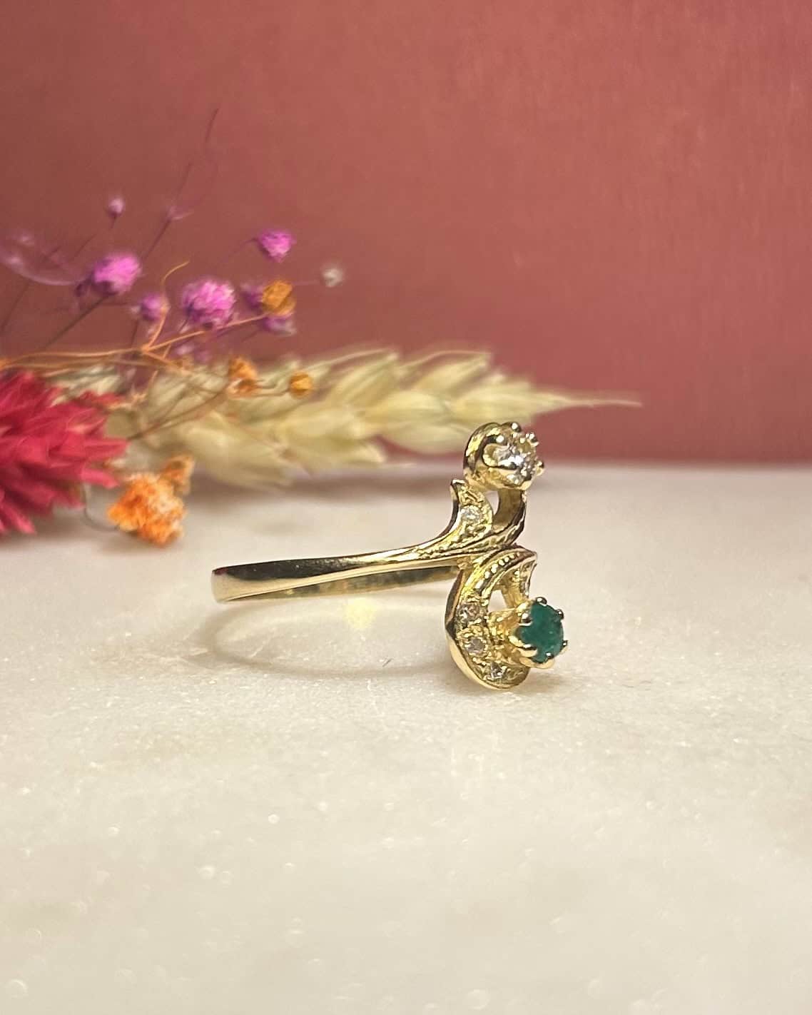 Bague Toi & Moi Emeraude et Diamants "Lisette" - Elliade Paris