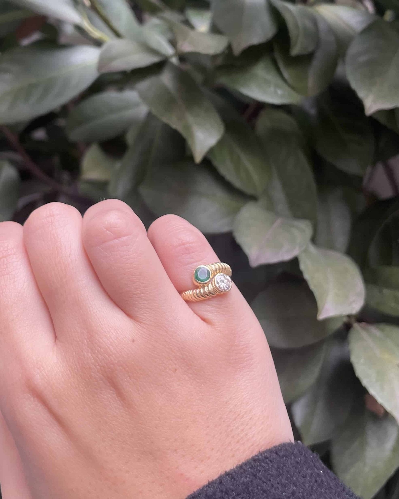 Bague Toi & Moi Jonc Emeraude et Diamant 0.40 carat "Sierra" - Elliade Paris