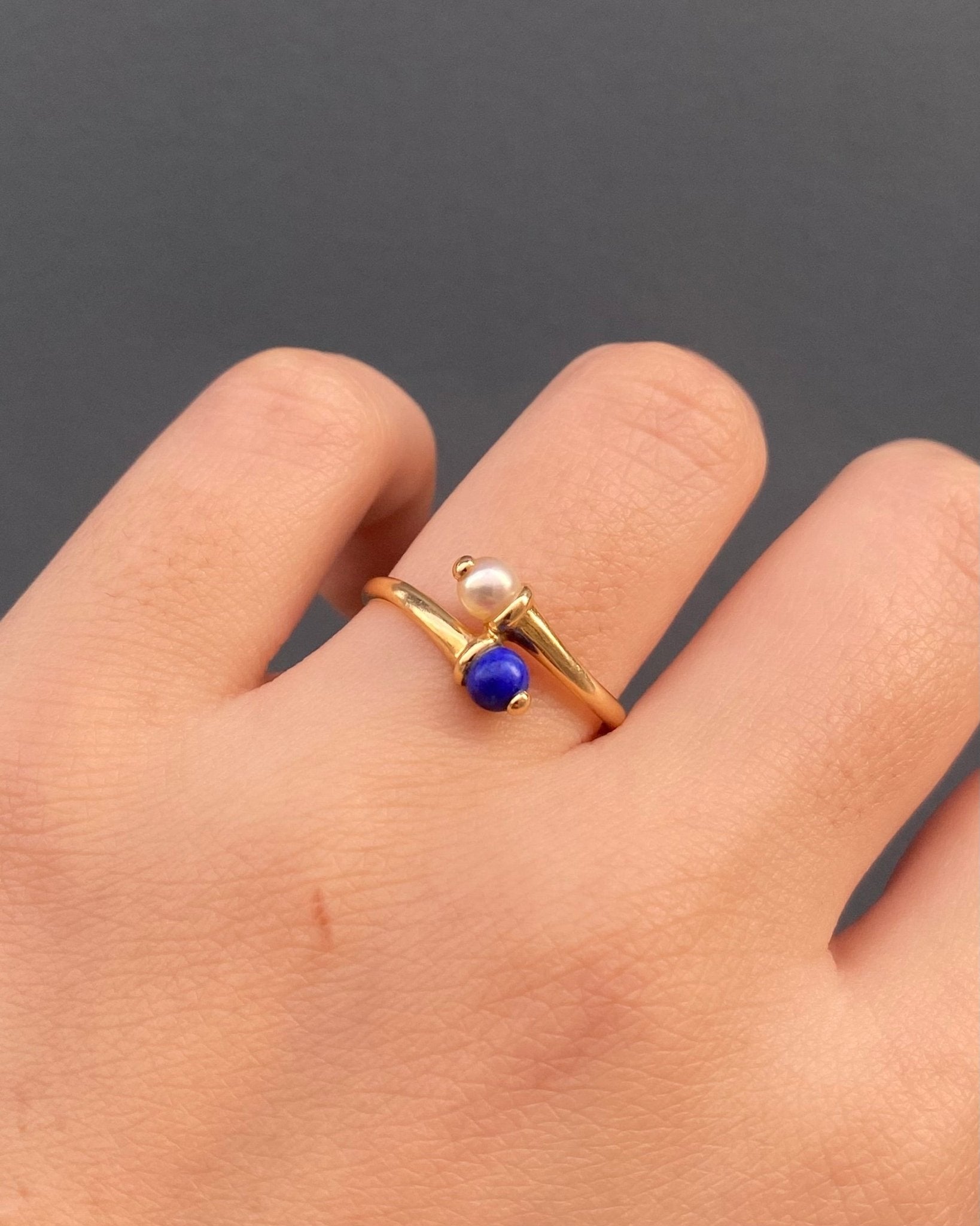 Bague Toi & Moi Perle & Lapis - Lazuli "Prune" - Elliade Paris