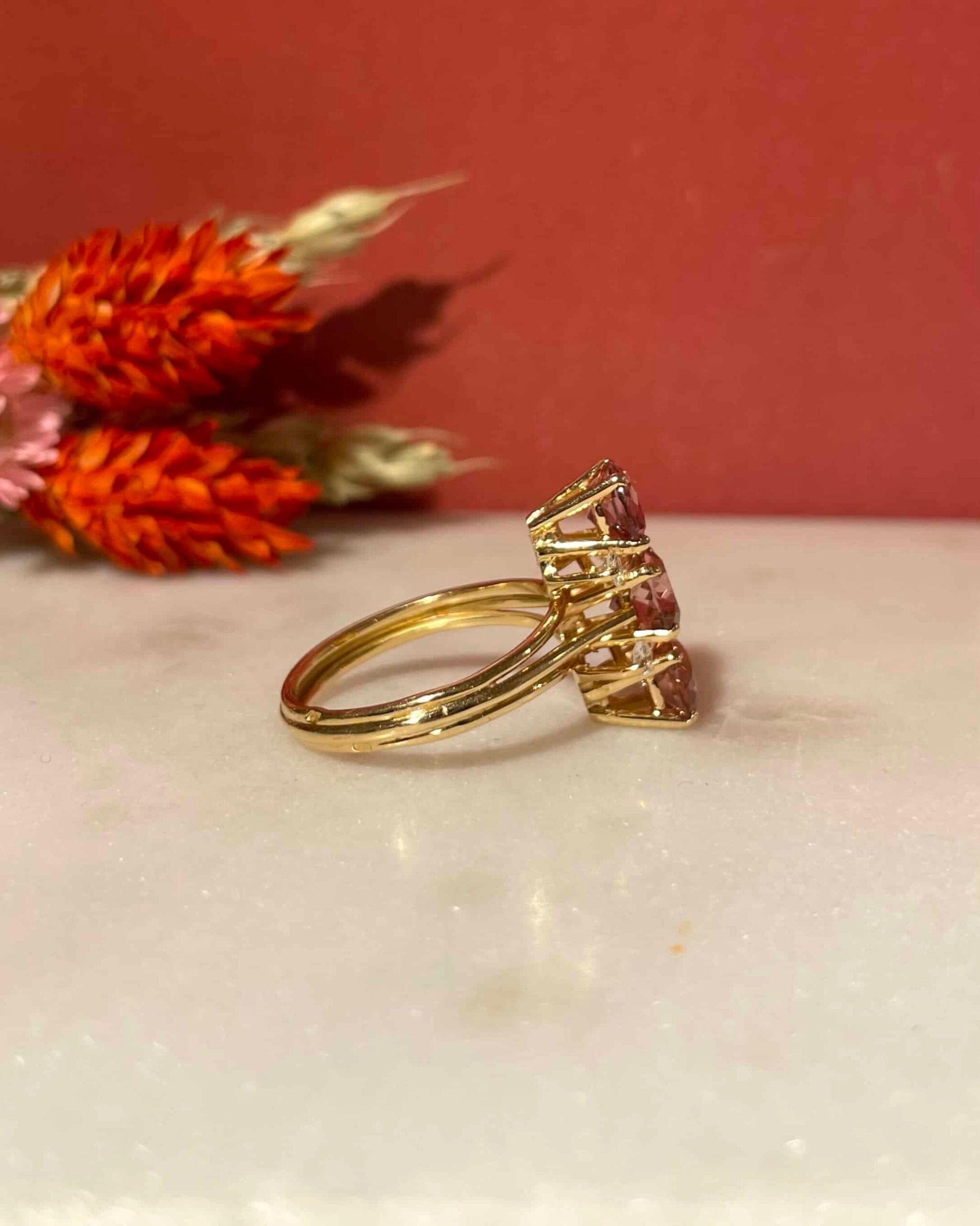 Bague Marquise Tourmalines Roses 2.70 carats et Diamants "Rosalia" - Elliade Paris