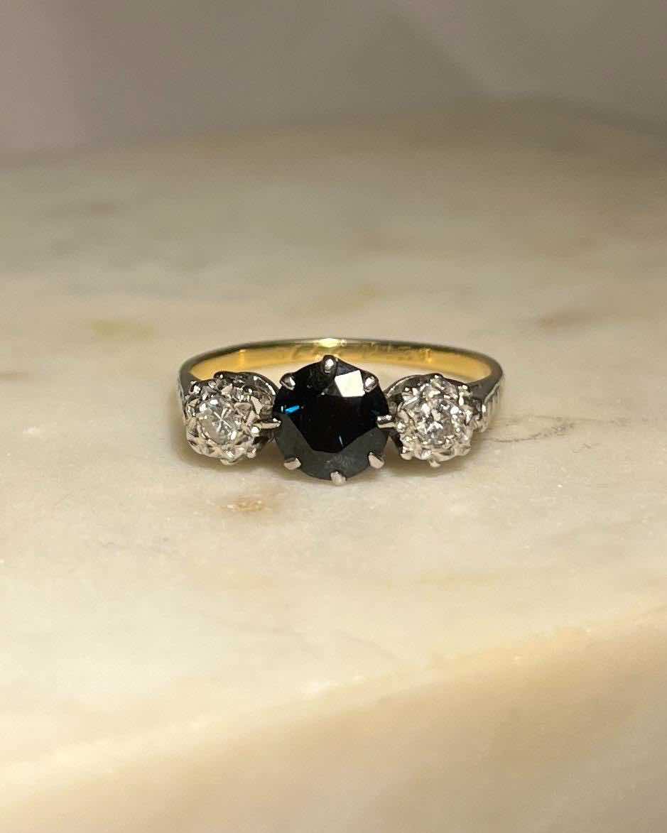 "Leslie" Sapphire and Diamond Trilogy Ring