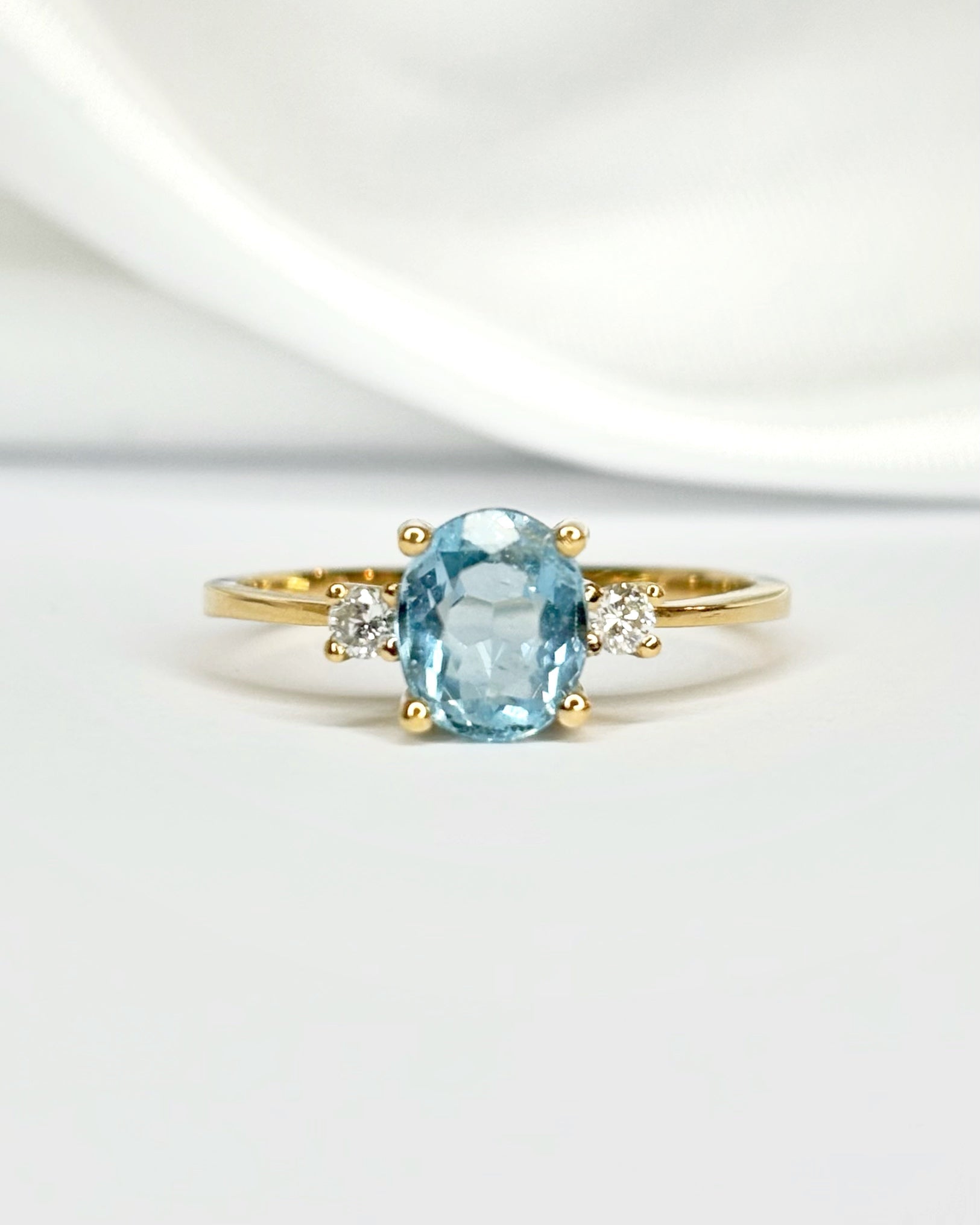 Bague Trilogie Aigue - Marine 0.95 carat & Diamants "Fiona" - Elliade Paris
