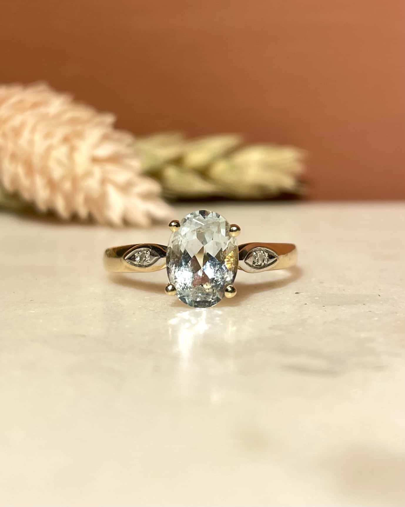 Bague Trilogie Aigue - Marine 1 carat & Diamants "Aurianne" - Elliade Paris