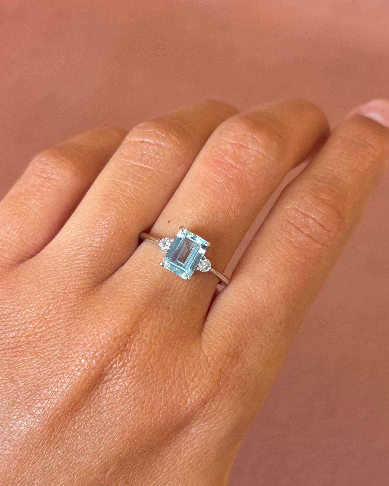 Bague Trilogie Aigue-Marine 1.45 carat & Diamants "Solange" - Elliade Paris