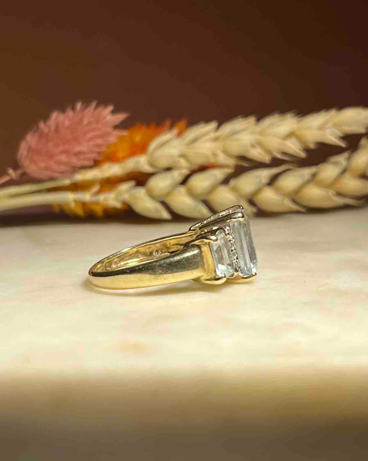 Bague Trilogie Aigue - marine & Diamants "Abel" - Elliade Paris