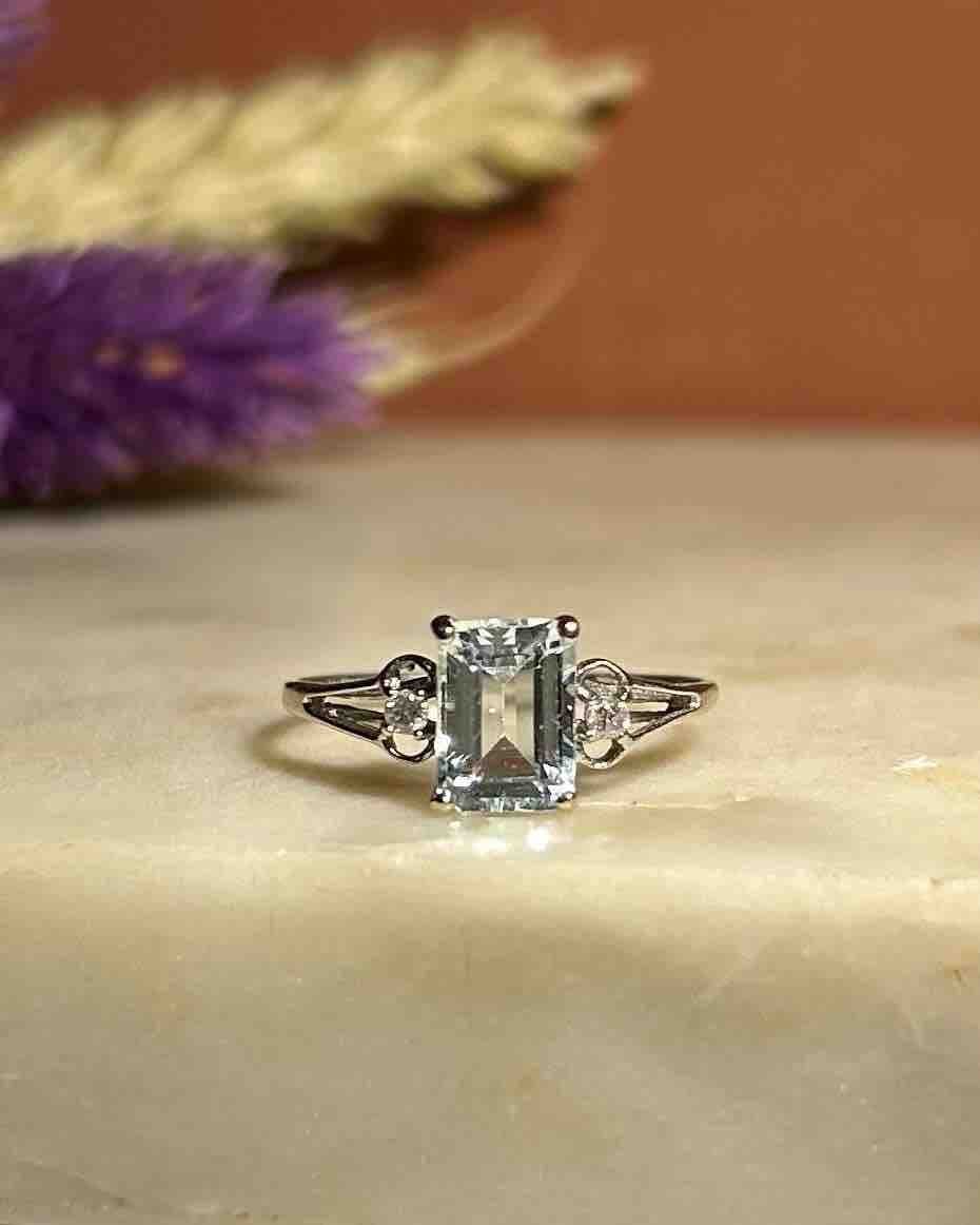 Bague Trilogie Aigue - Marine & Diamants "Robine" - Elliade Paris