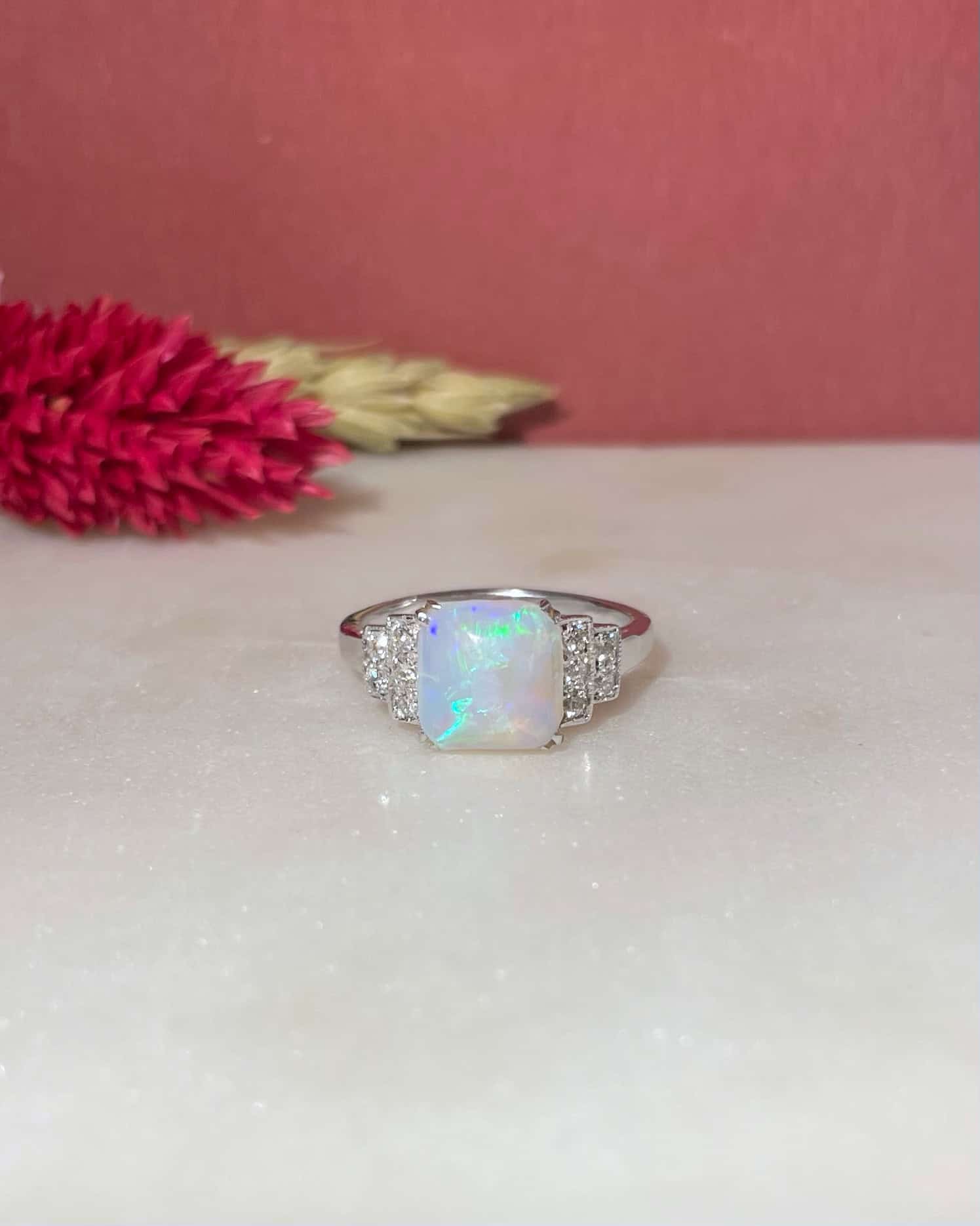 Bague Trilogie Opale 1.50 Carat & Diamants "Karine" - Elliade Paris