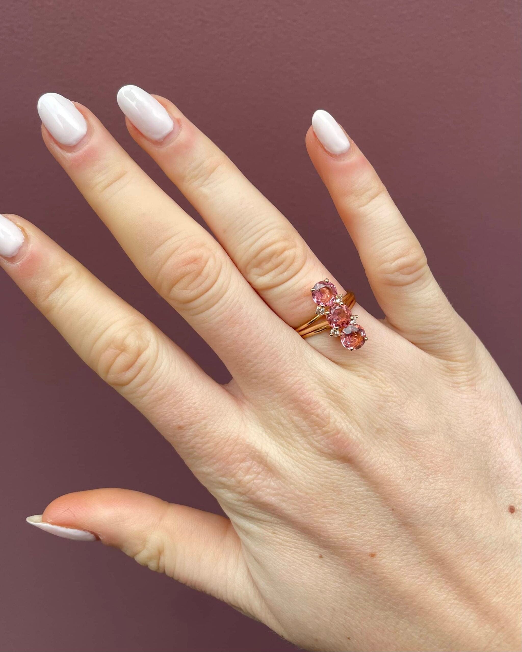 Bague Marquise Tourmalines Roses 2.70 carats et Diamants "Rosalia" - Elliade Paris