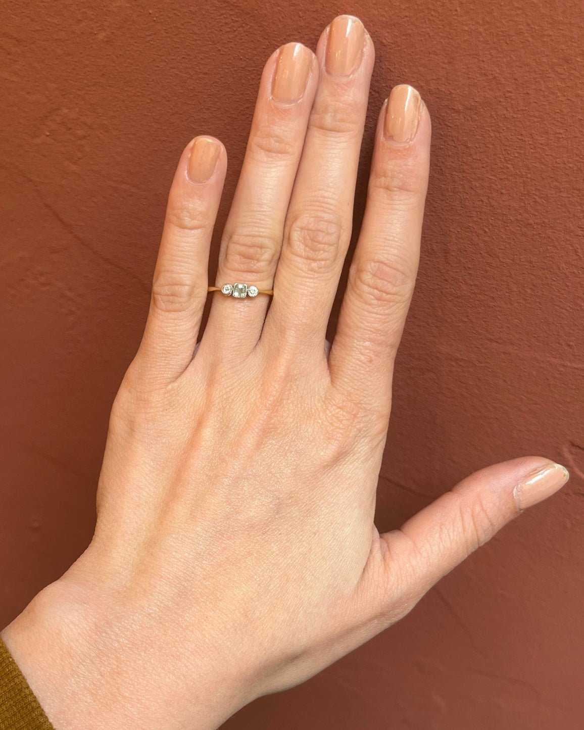Bague trilogie Art - déco Aigue - marine & diamants "Saya" - Elliade Paris