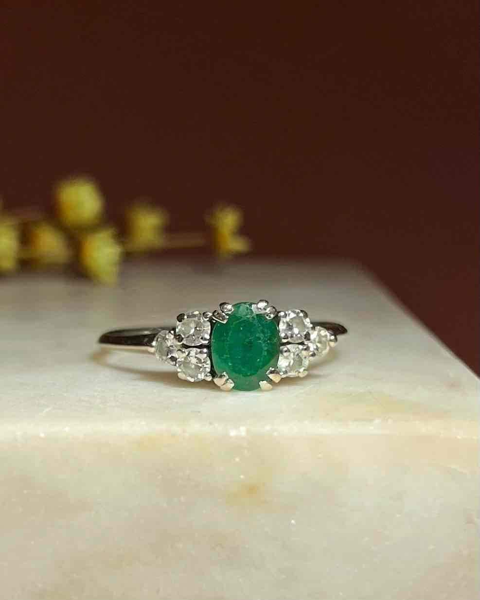 Bague trilogie Émeraude et diamants "Alicia" - Elliade Paris