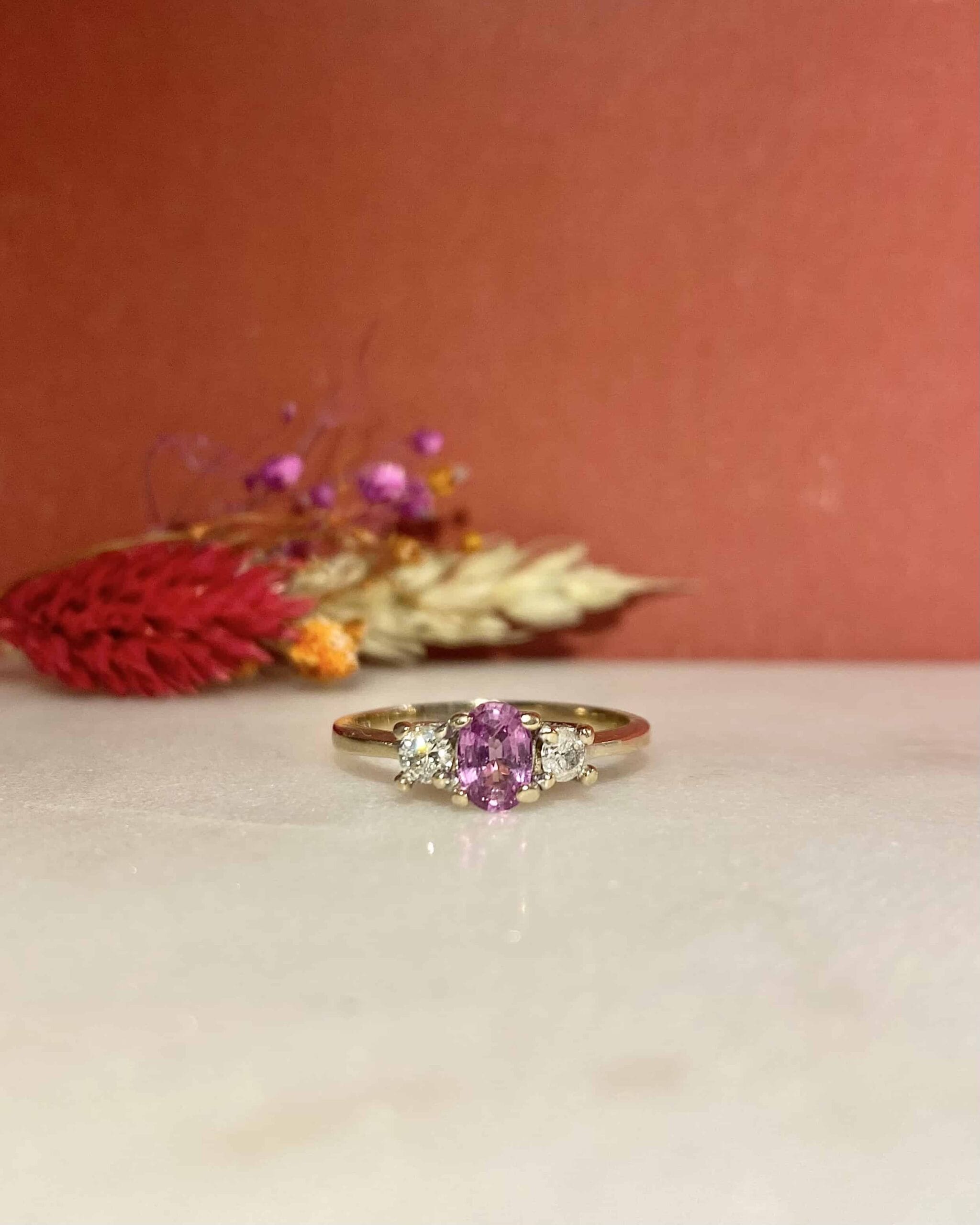 Bague Trilogie Saphir Rose 0.44 carat & Diamants "Ambre"
