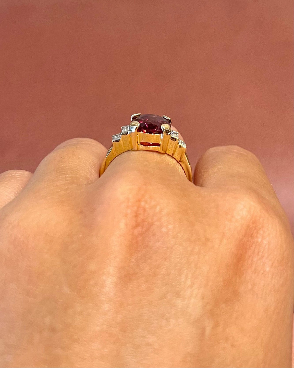 Bague Trilogie Tourmaline Rubellite 3.52 carats & Diamants 0.50 carat 5,28g "Pavelle" - Elliade Paris