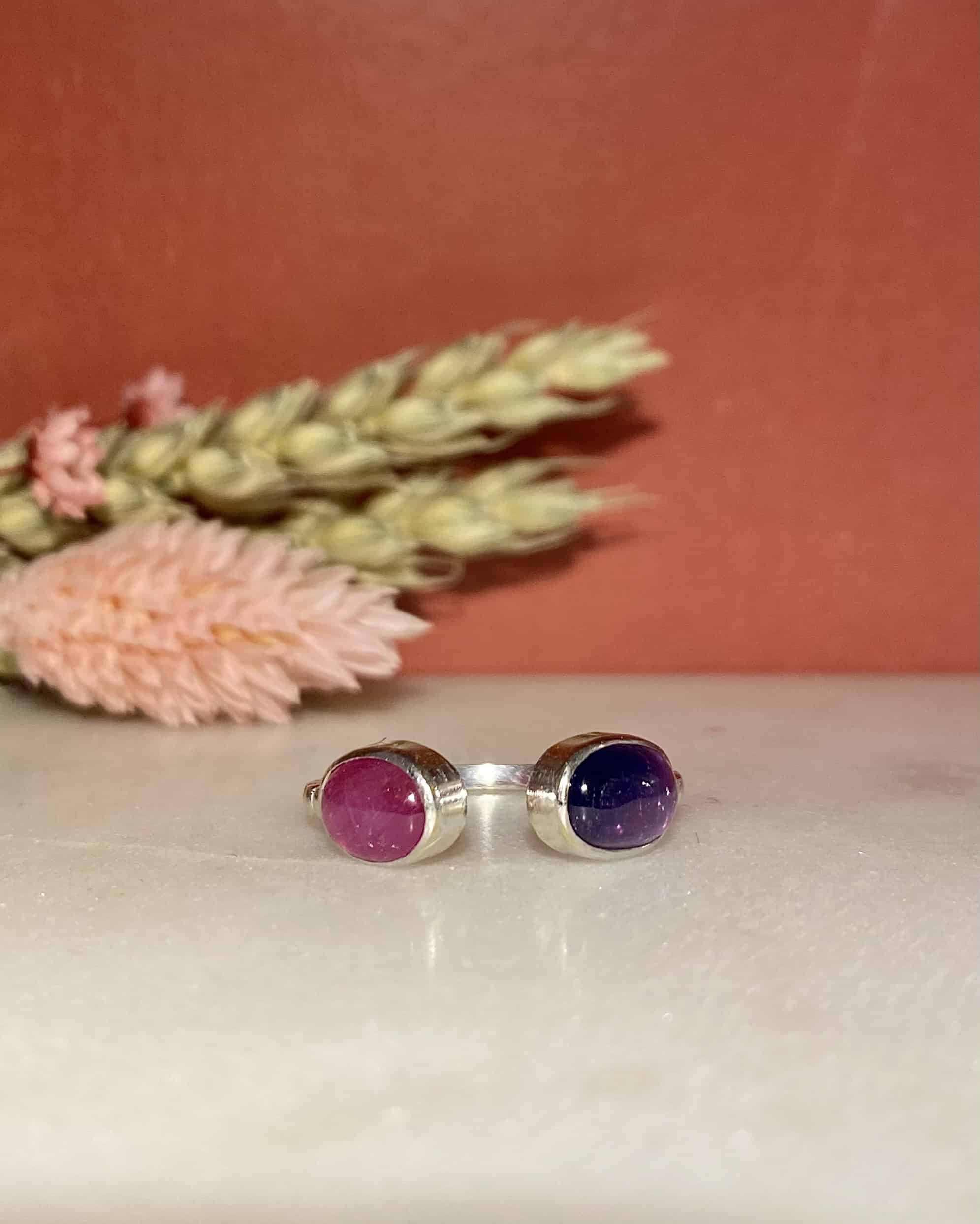 Bague Toi & Moi Saphirs Rose et Violet 2.80 Carats "Ellie"