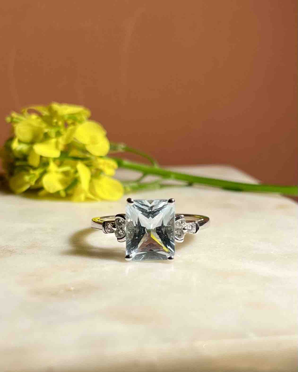 Bague vintage Aigue - marine Diamants "Arra" - Elliade Paris