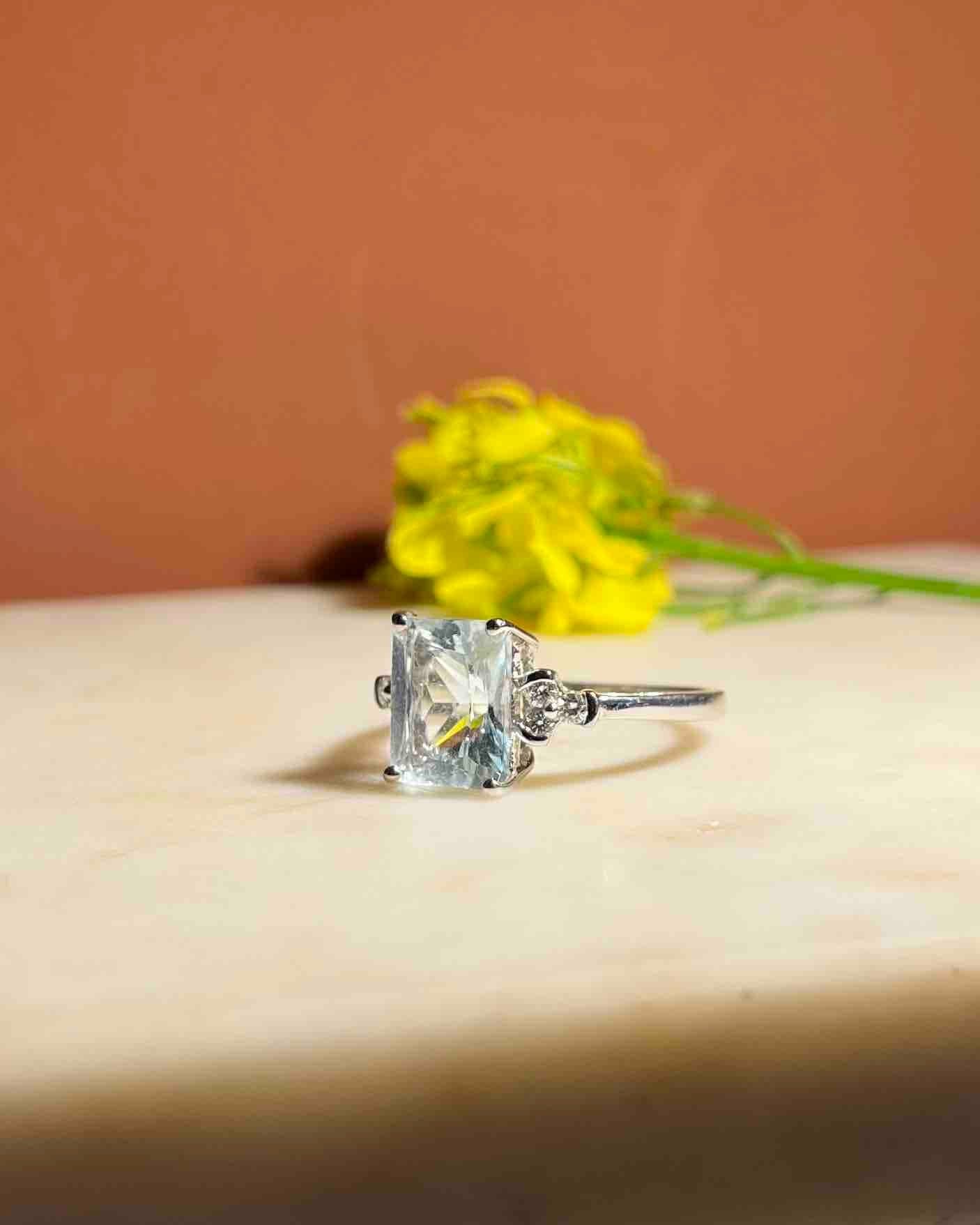 Bague vintage Aigue - marine Diamants "Arra" - Elliade Paris