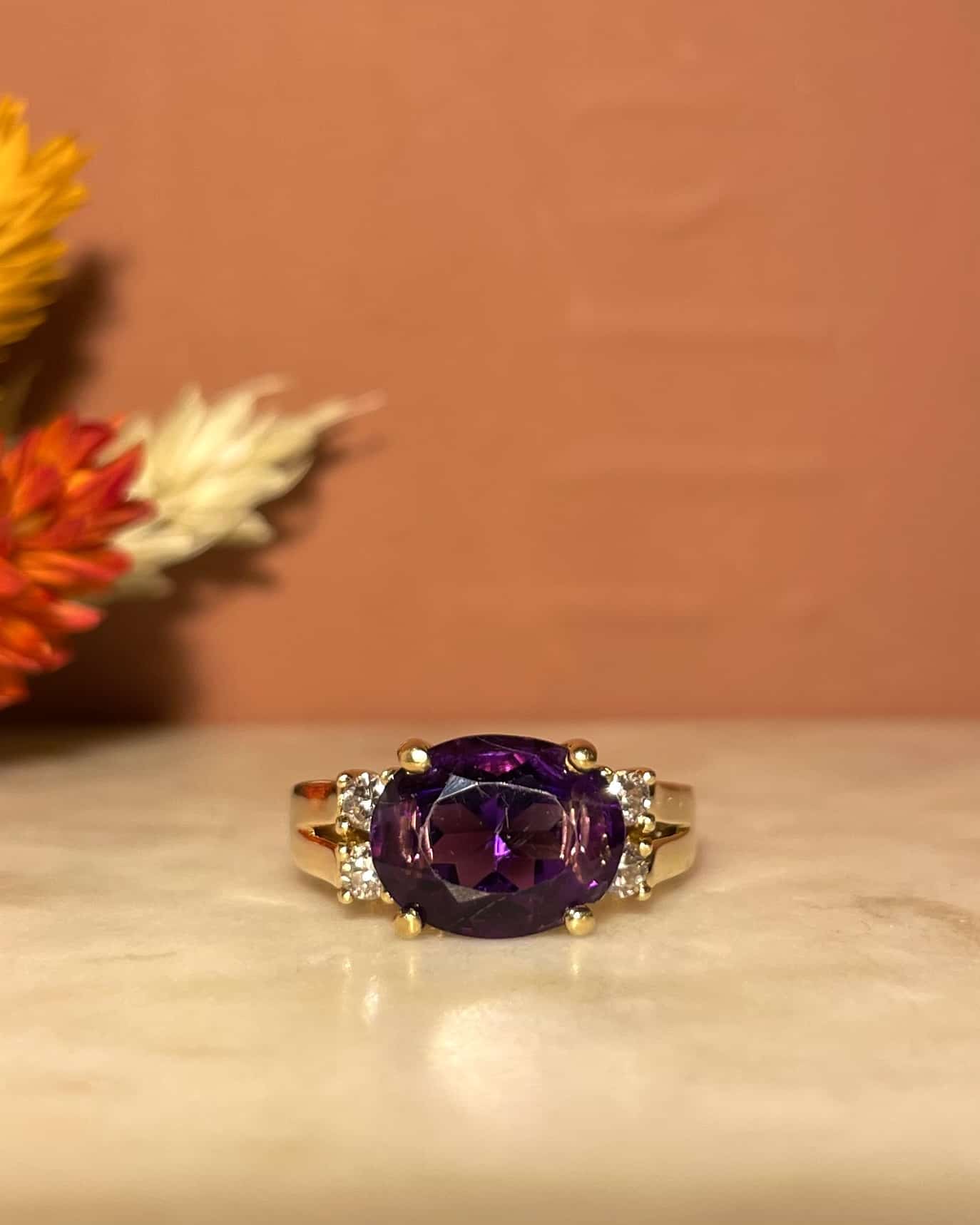 Bague Vintage Améthyste 4 Carats & Diamants "Shay" - Elliade Paris