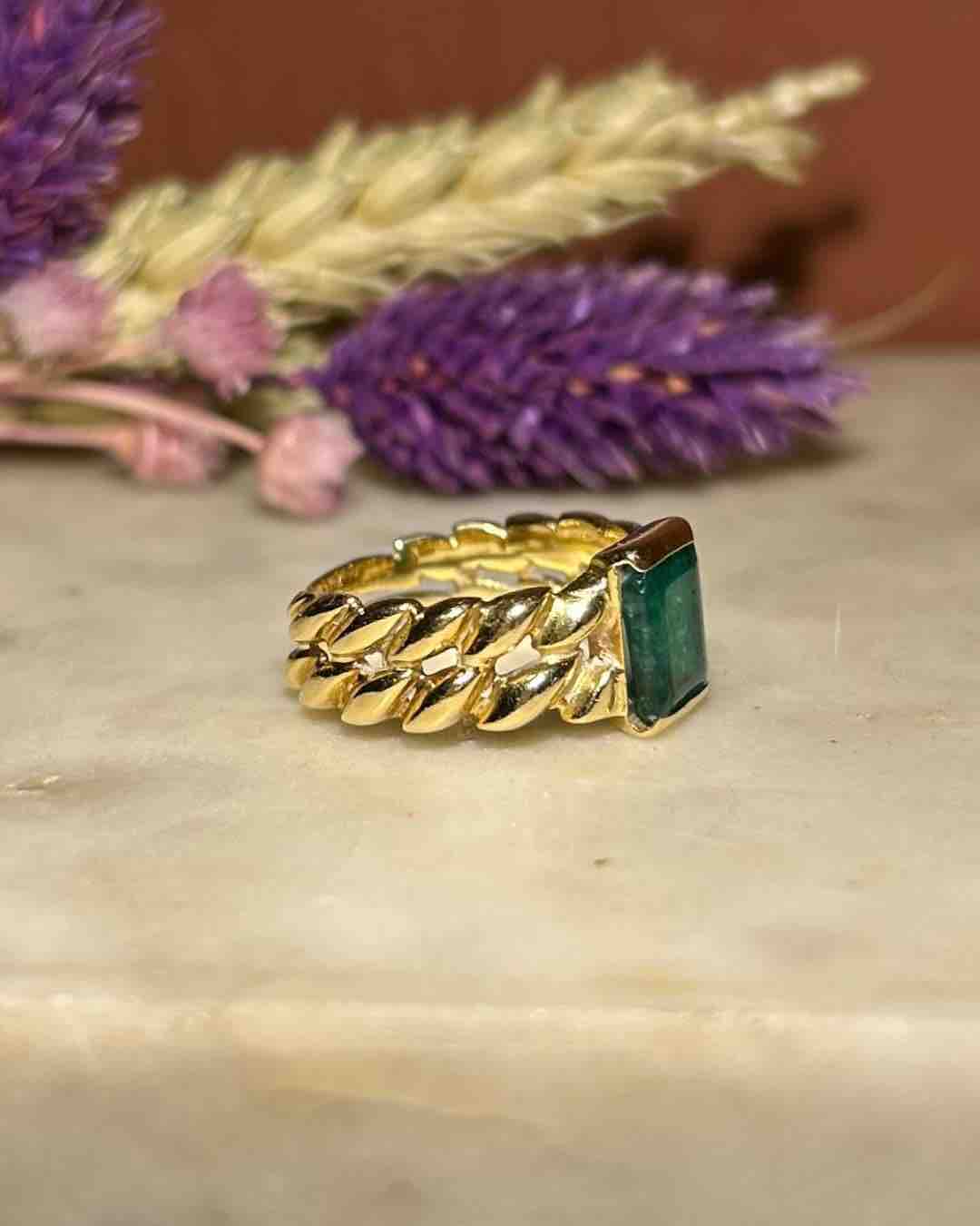 Bague Vintage Jonc émeraude "Elena" - Elliade Paris