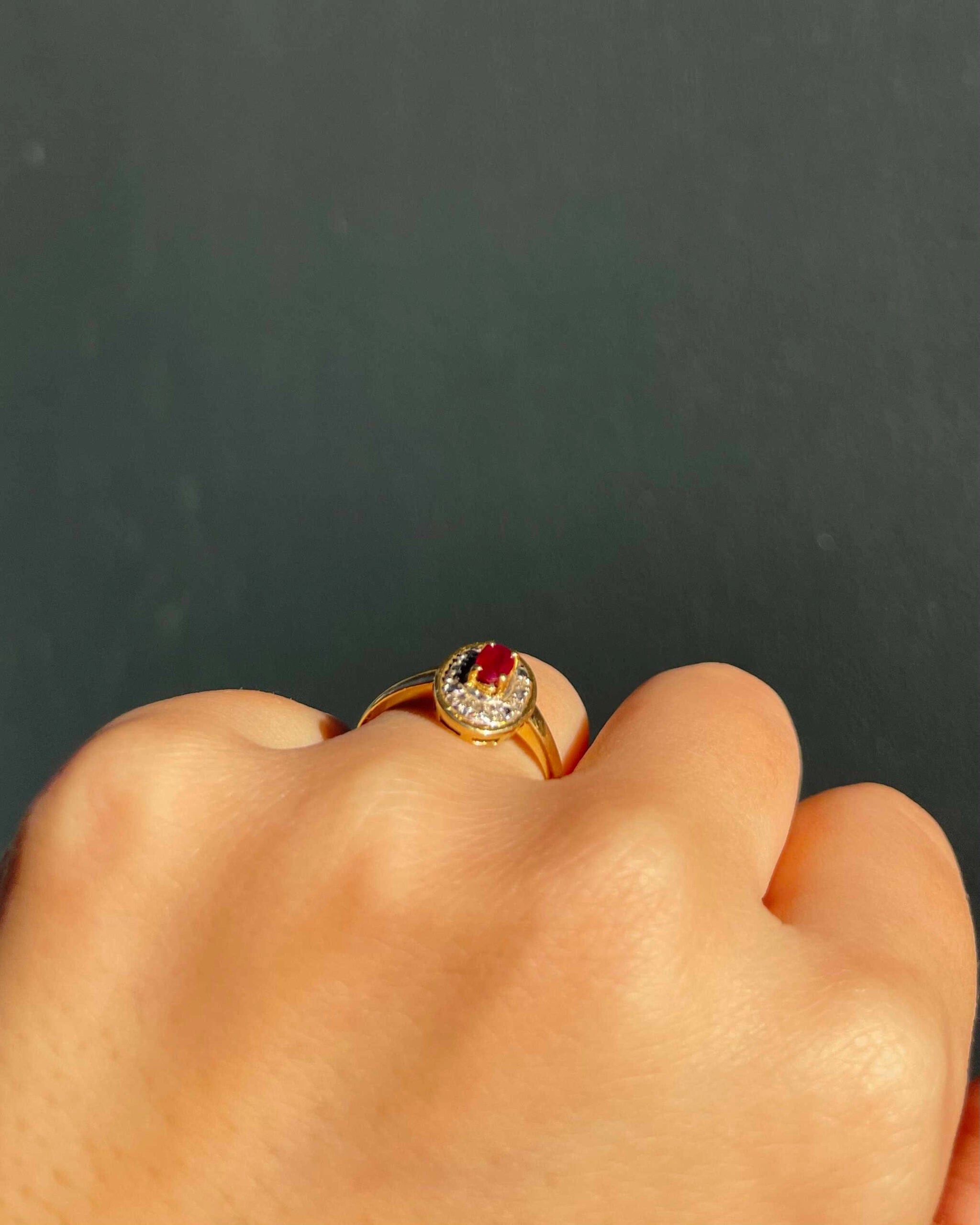 Bague Style Art-Déco Marguerite Rubis et Diamants "Janelle" - Elliade Paris