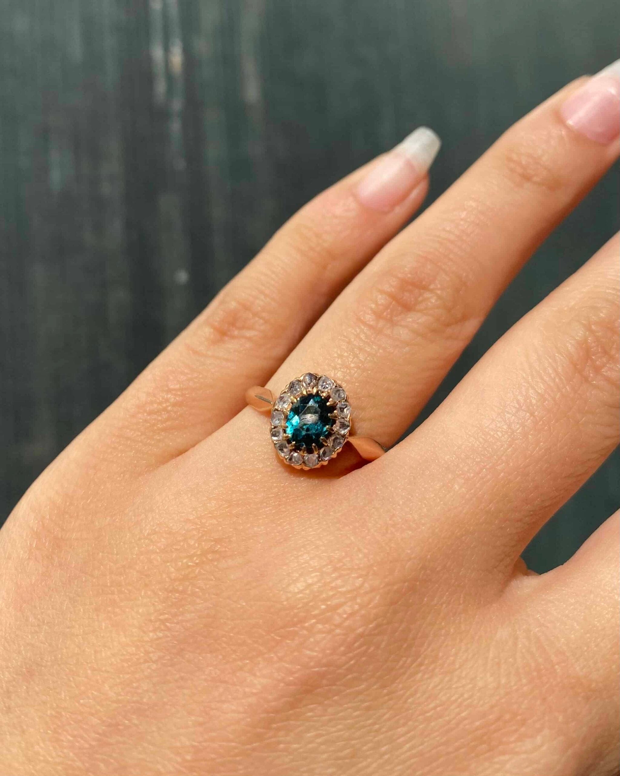 Art Deco Daisy Ring Topaz 0.65 carat & Diamonds “Azura”