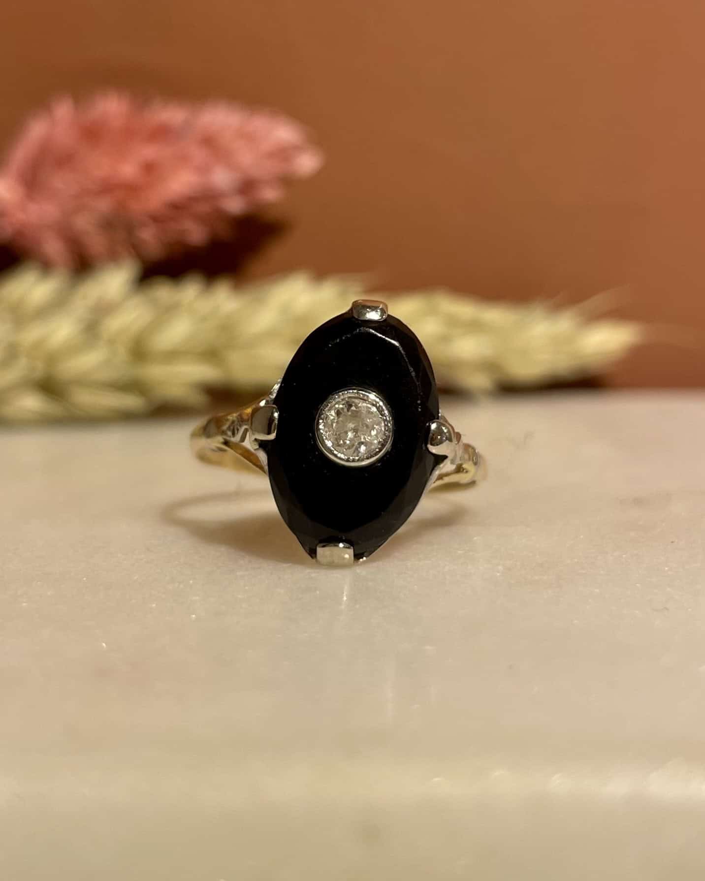 Bague Art-déco Onyx & diamants "Ninon"