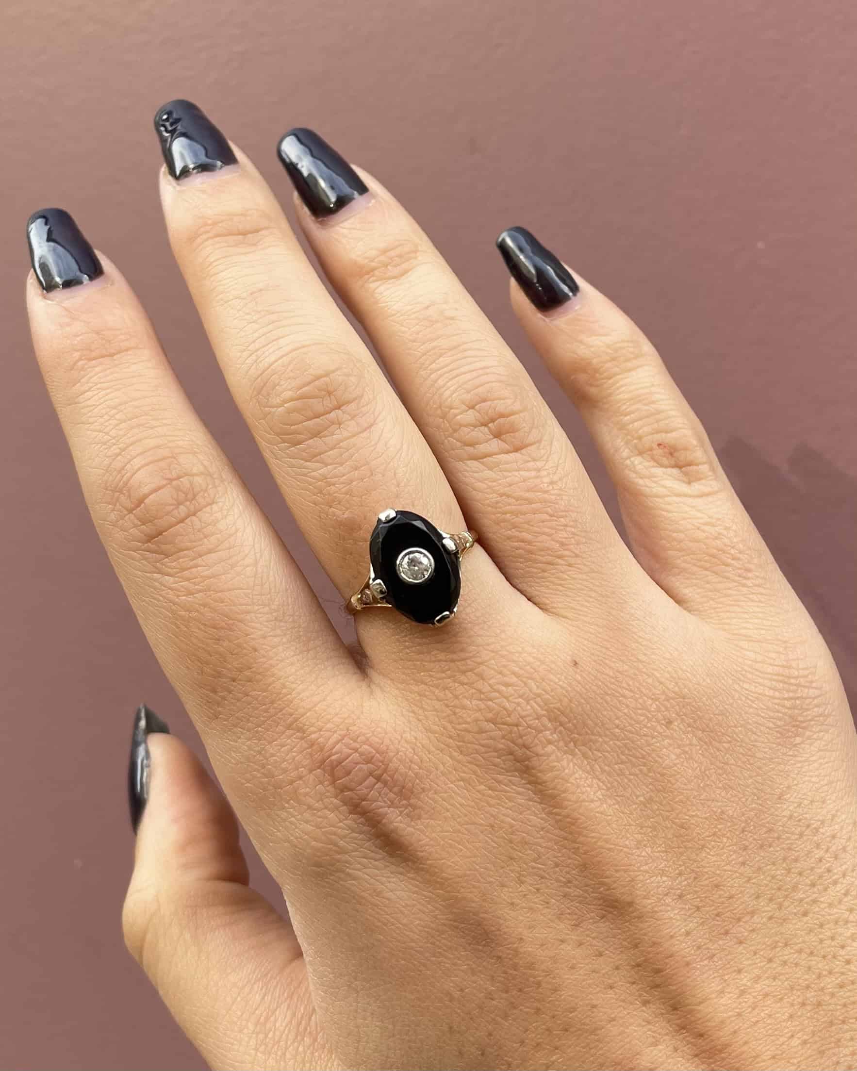 Bague Art-déco Onyx & diamants "Ninon"