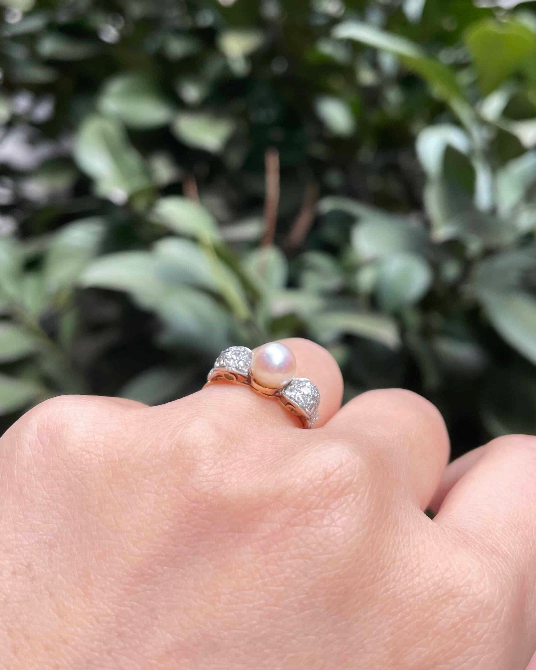 Bague Vintage Art-Déco Nœud Perle & Diamants "Nora"
