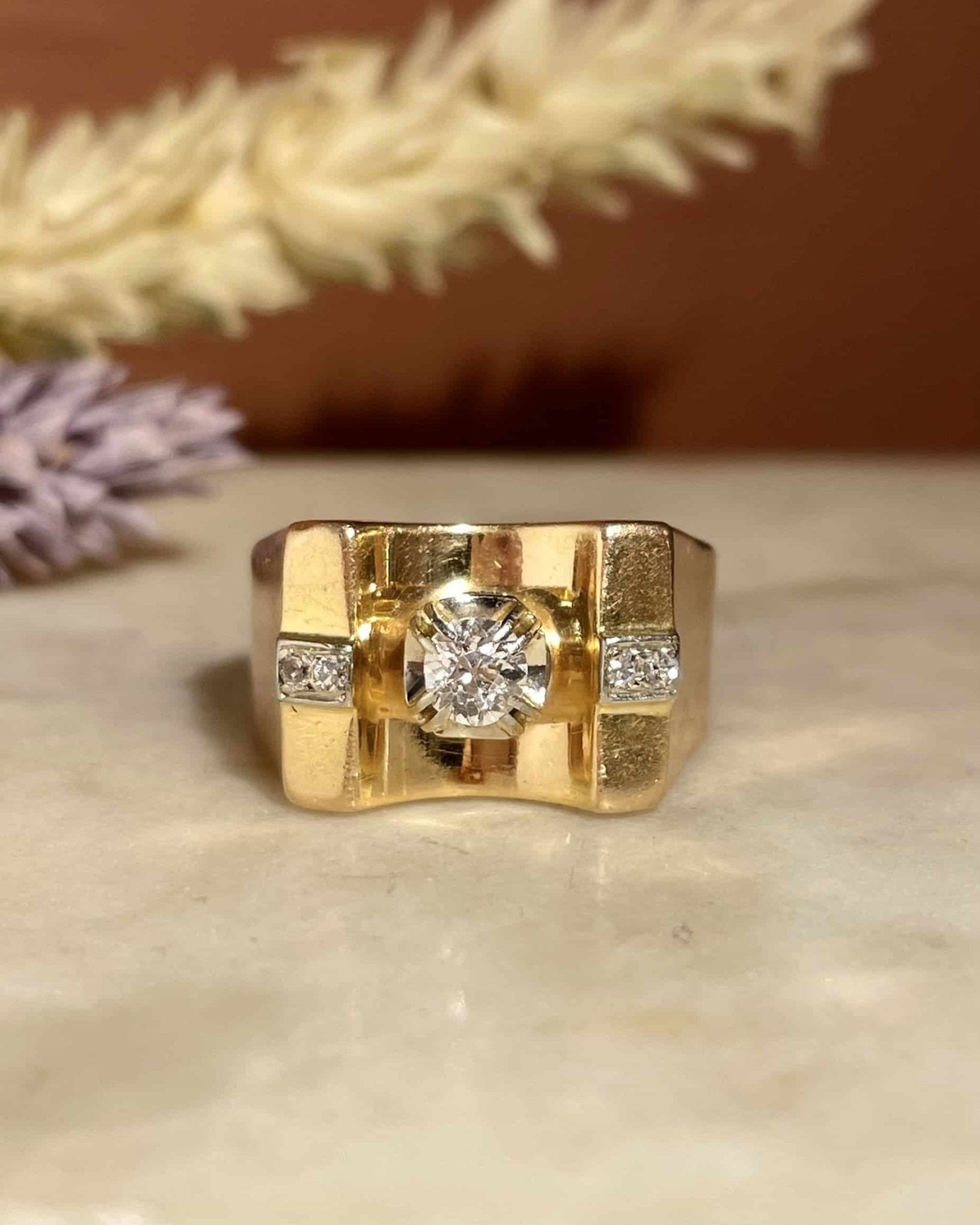 Bague Vintage Tank or 10g & Diamant "Shania" - Elliade Paris