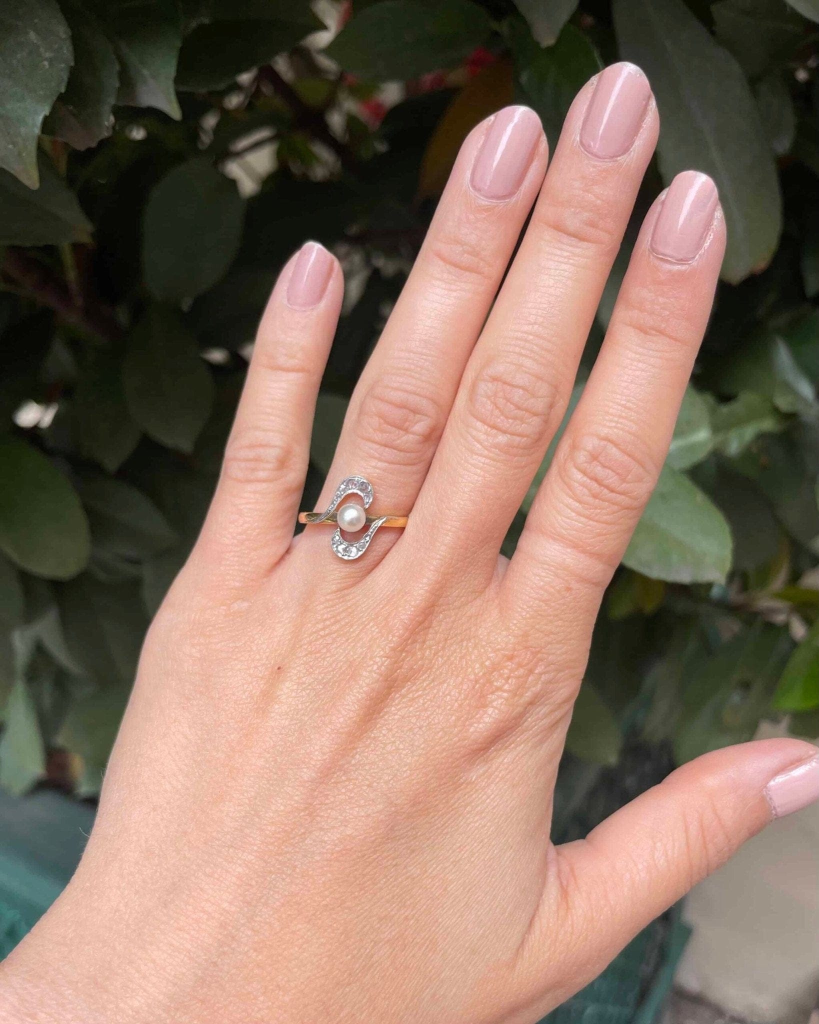 Bague Vintage Tourbillon Perle et Diamants "Hiba" - Elliade Paris