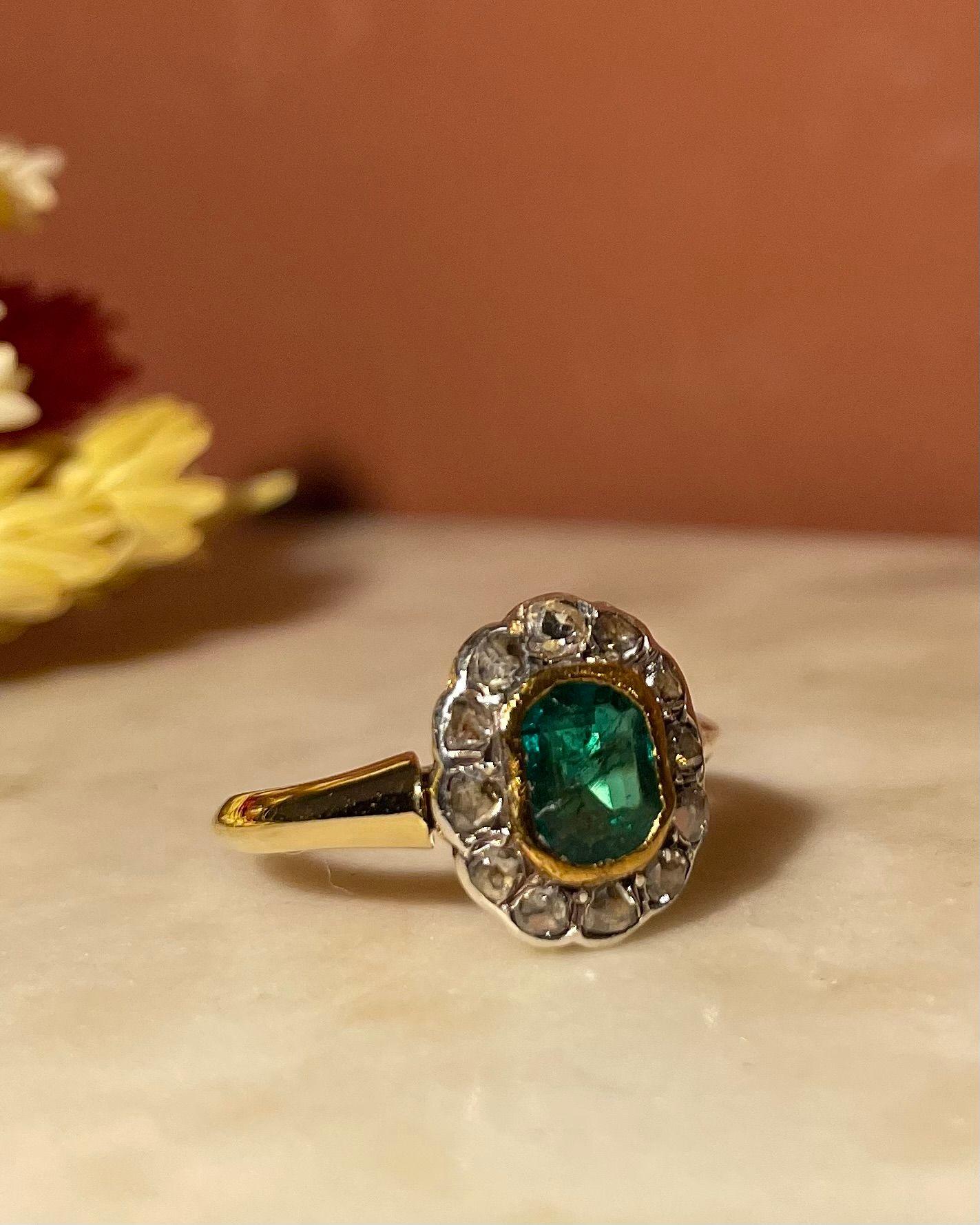 Bague XIXème Émeraude & Diamants "Lorie" - Elliade Paris
