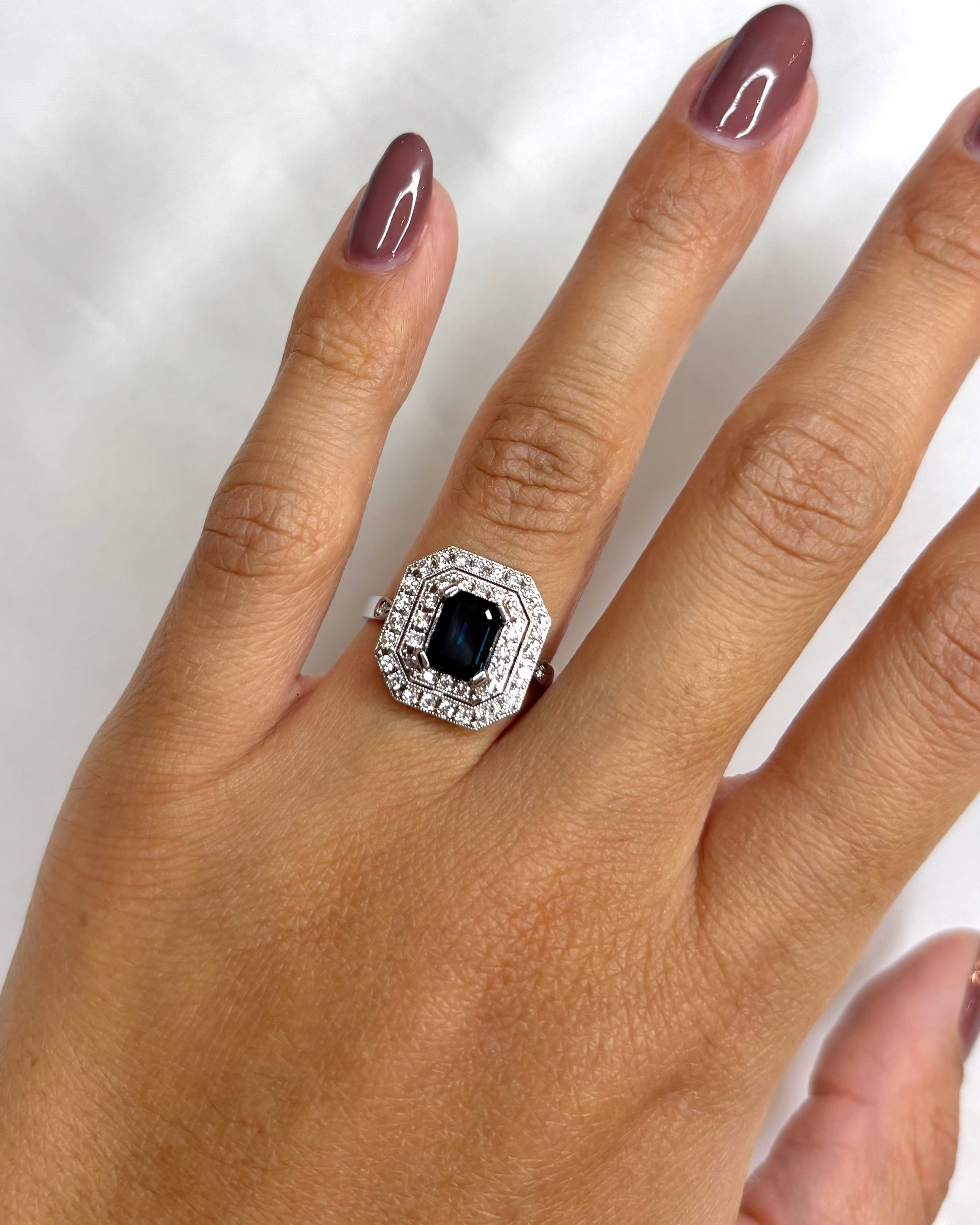 Bague Style Art Déco Saphir 1 carat & 42 Diamants "Ninon"