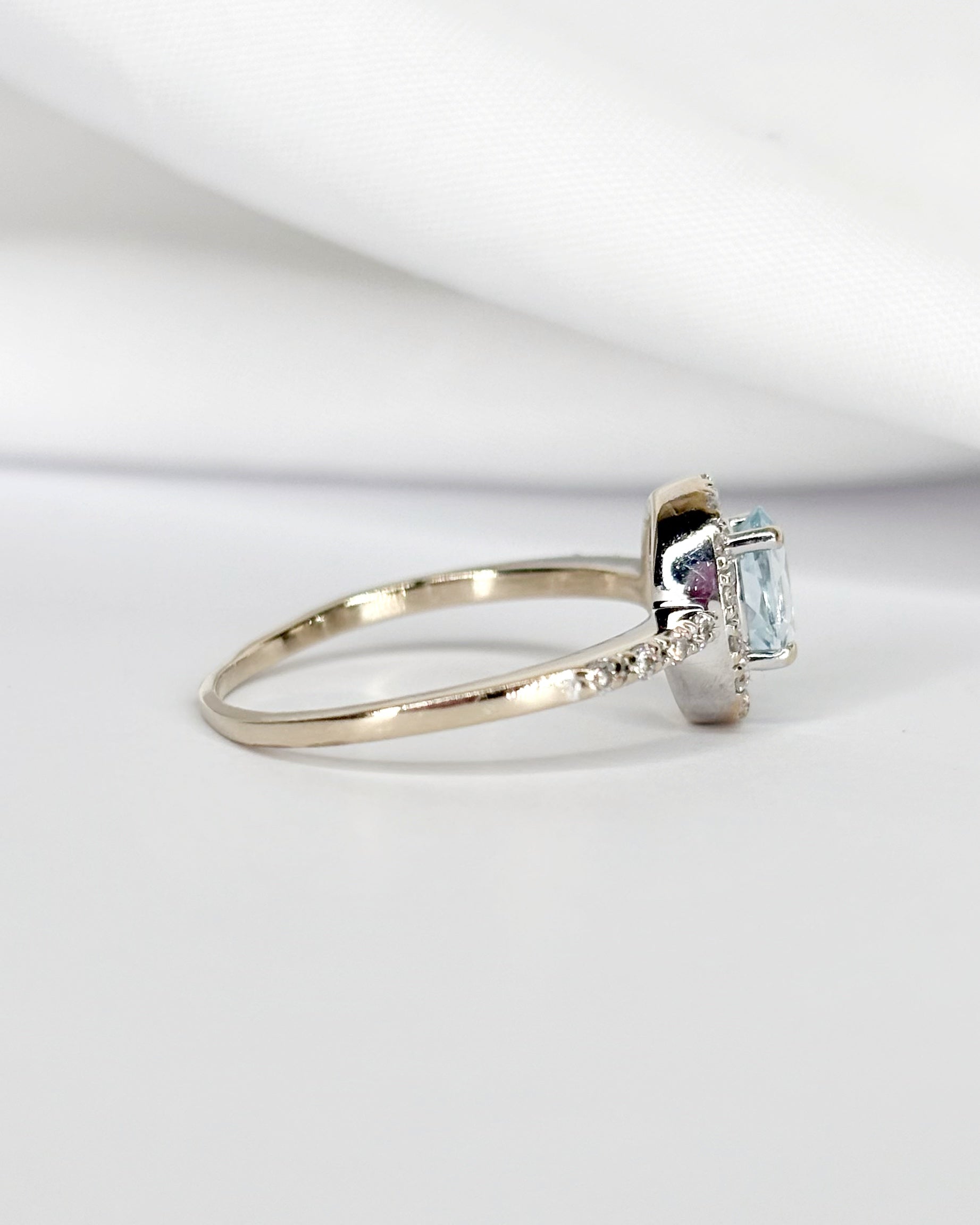 Bague Style Art-Déco Aigue-Marine & Diamants "Coline" - Elliade Paris